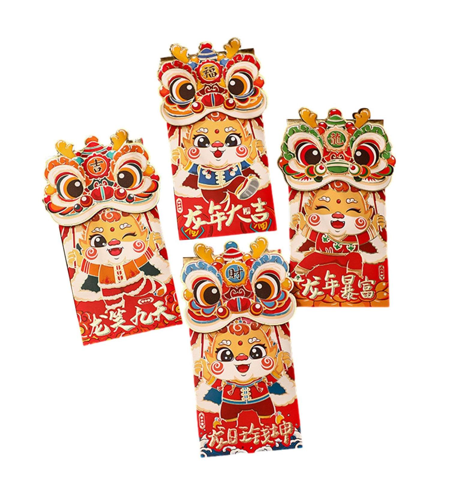 Milageto 4Pcs New Year Red Envelopes Hong Bao Hongbao Lucky Envelopes New Year Gifts Red Packets Dragon Red Envelopes for Graduation A Style A - Buy Online on GoSupps.com