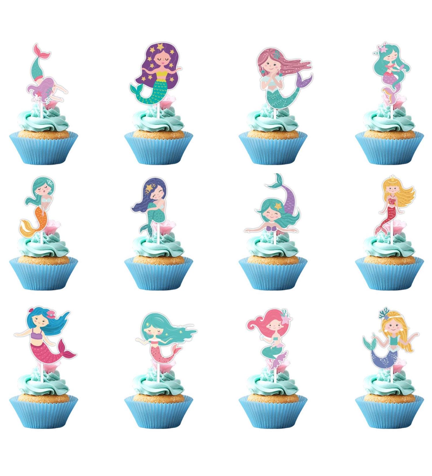 36 Pieces Mermaid Cupcake Toppers Mermaid Birthday Party Cupcake Picks Cake Decorations for Under The Sea Baby Shower Birthday Party Decorations Supplies - Buy Online on GoSupps.com