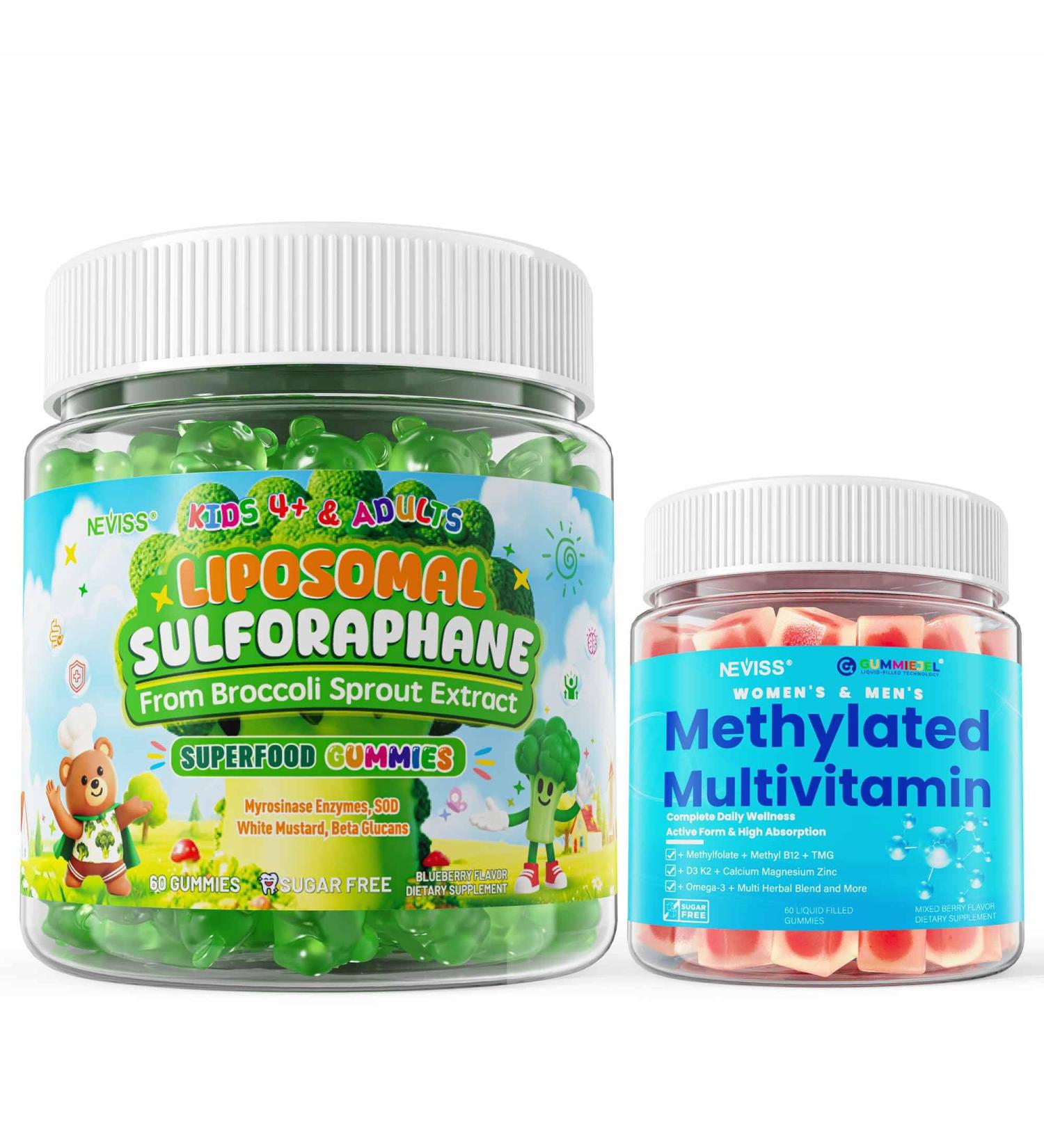 NEVISS 2p Liposomal Sulforaphane Gummies + 1p Methylated Multivitamin for Women & Men Gummies - Buy Online on GoSupps.com