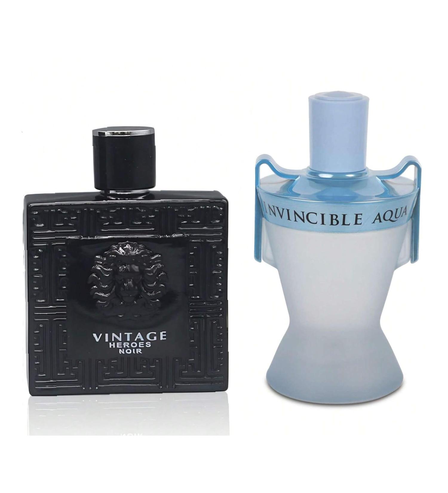 Vintage Heroes Noir&Invincible Aqua Combo Cologne for Men/Eau de Parfum Natural Spray Top Notes of Green Apple and Lemon Middle Notes of Tonka Bean Base Notes of Geranium- Natural Spray 100ML - Buy Online on GoSupps.com