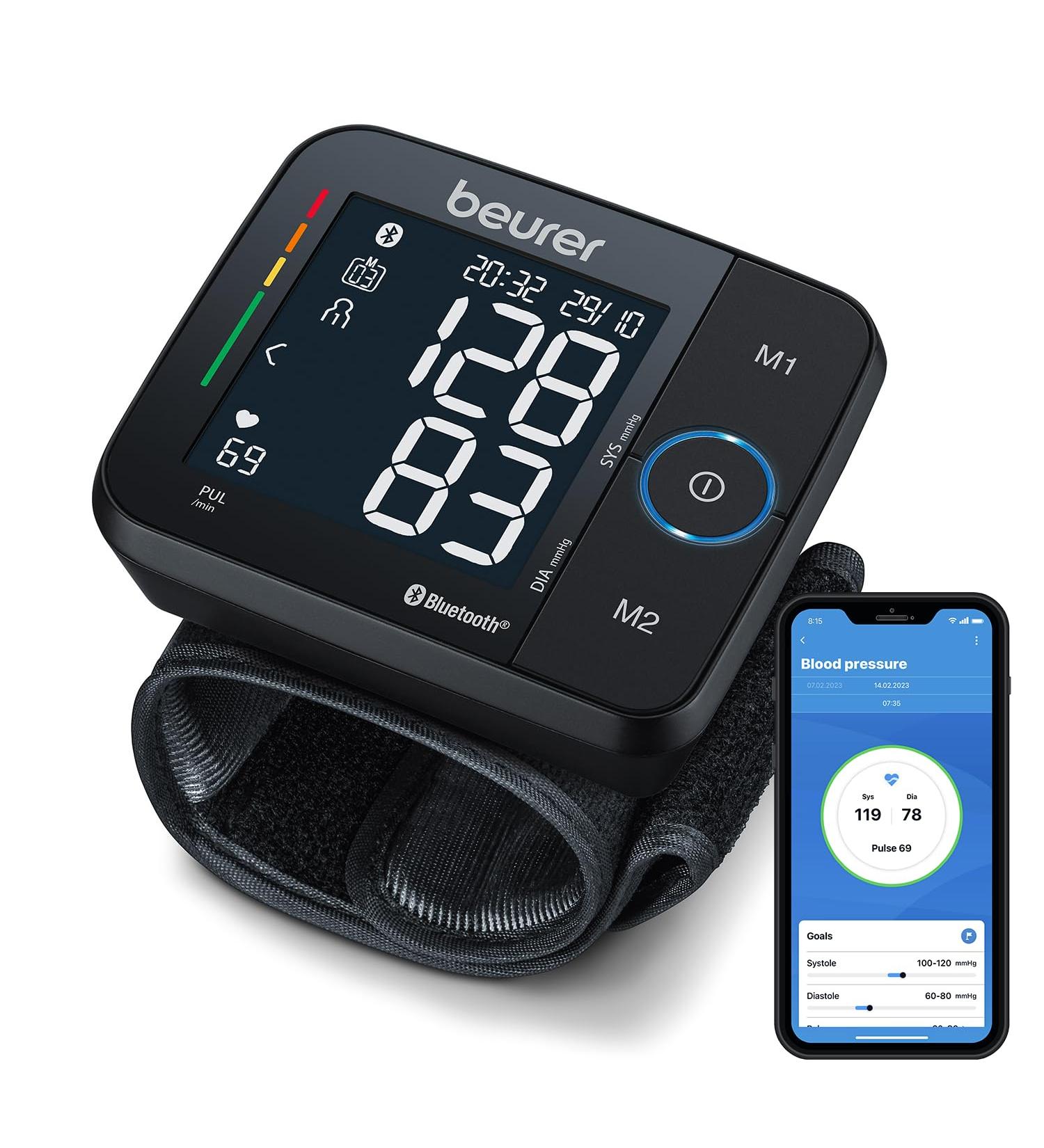 Beurer BC54 Wrist Blood Pressure Monitor | Colour-Coded Risk Indicator | Arrhythmia Detection | Medically Certified | Health Management App | Digital Display - Buy Online on GoSupps.com