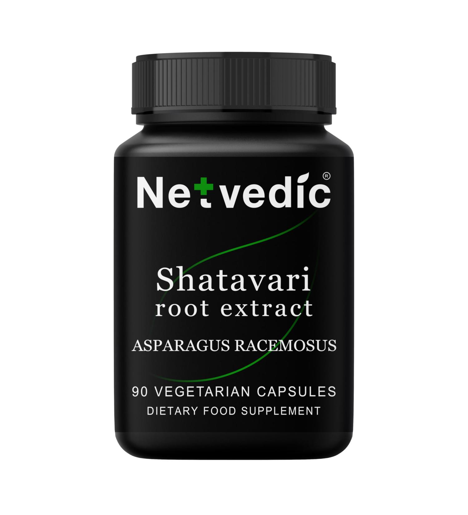 Netvedic Shatavari Root Extract Capsules | 90 Veg Caps 400mg | Asparagus Racemosus | Natural Hormonal Balance PMS and Menopause Support | Non-GMO & Gluten Free | Ayurvedic Supplement | 45 Days Supply