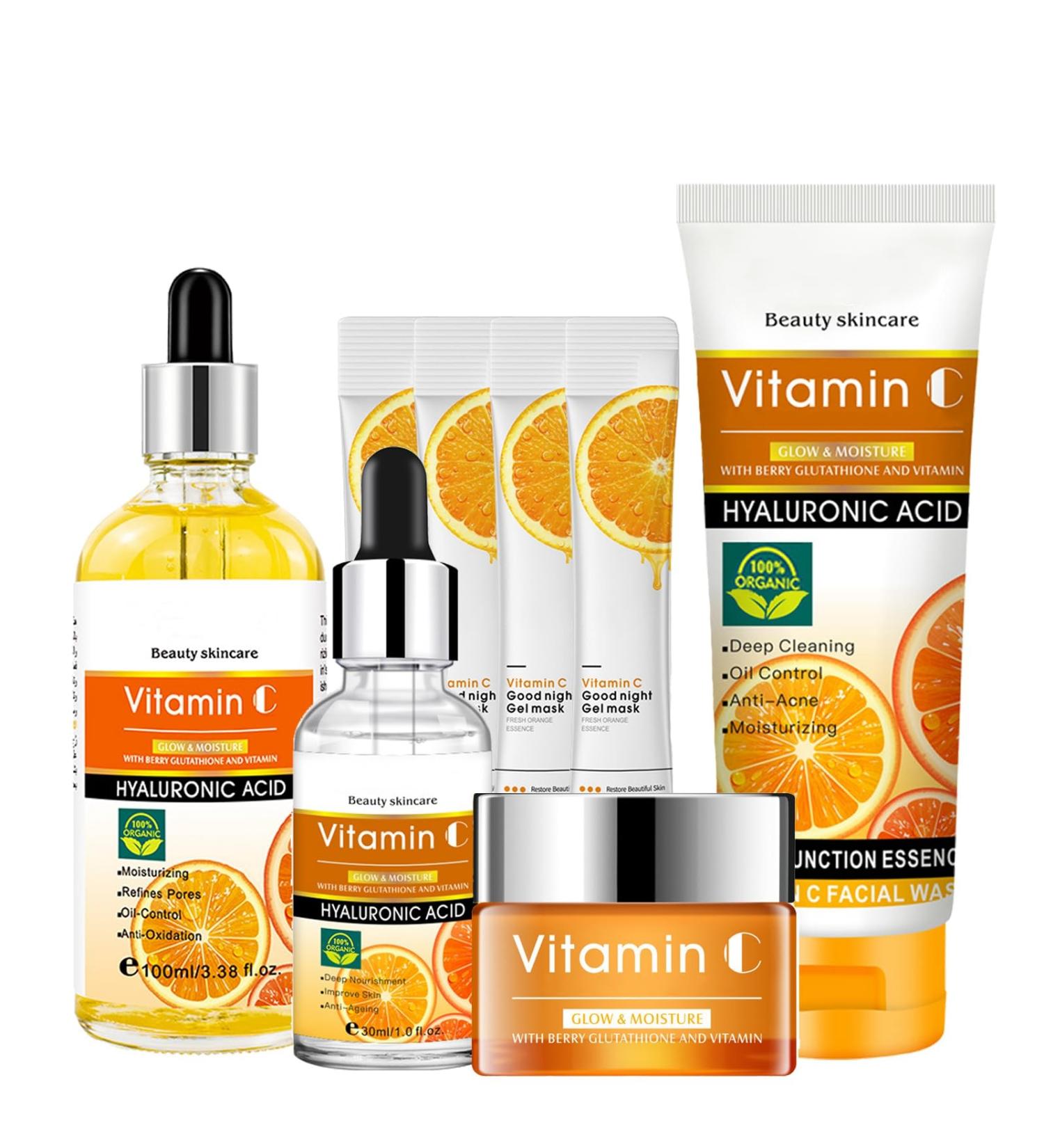 Skincare Set for Teenage Girls - Vitamin C Skincare Gift Set - Skin Care Sets & Kits with Facial cleanser Toner Essences Facial cream Goodnight Mask - Skincare Set for Moisturising - Buy Online on GoSupps.com