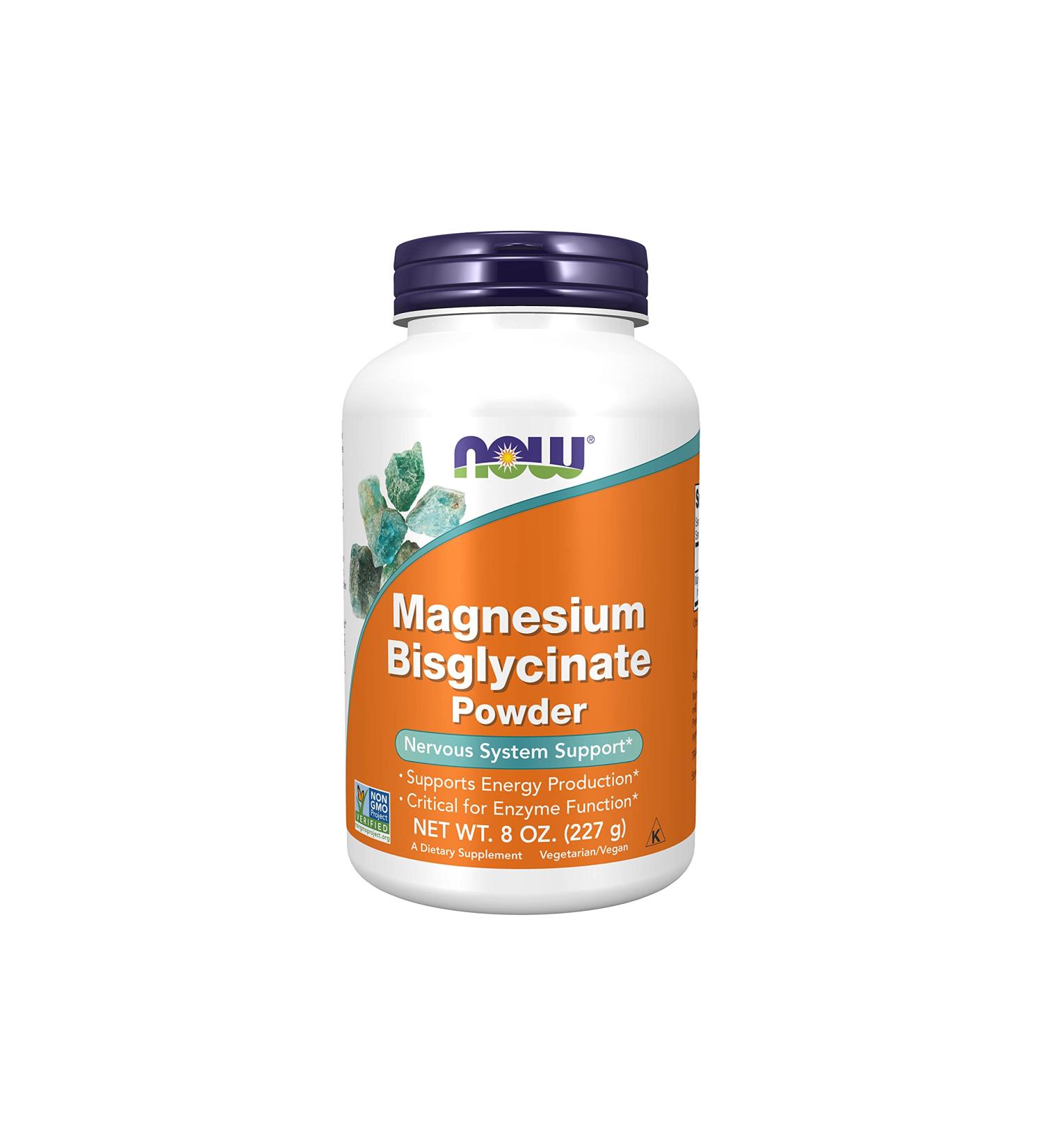 NOW Magnesium Bisglycinate Powder - Enzyme Support for Nervous System - 8oz - Buy Online on GoSupps.com