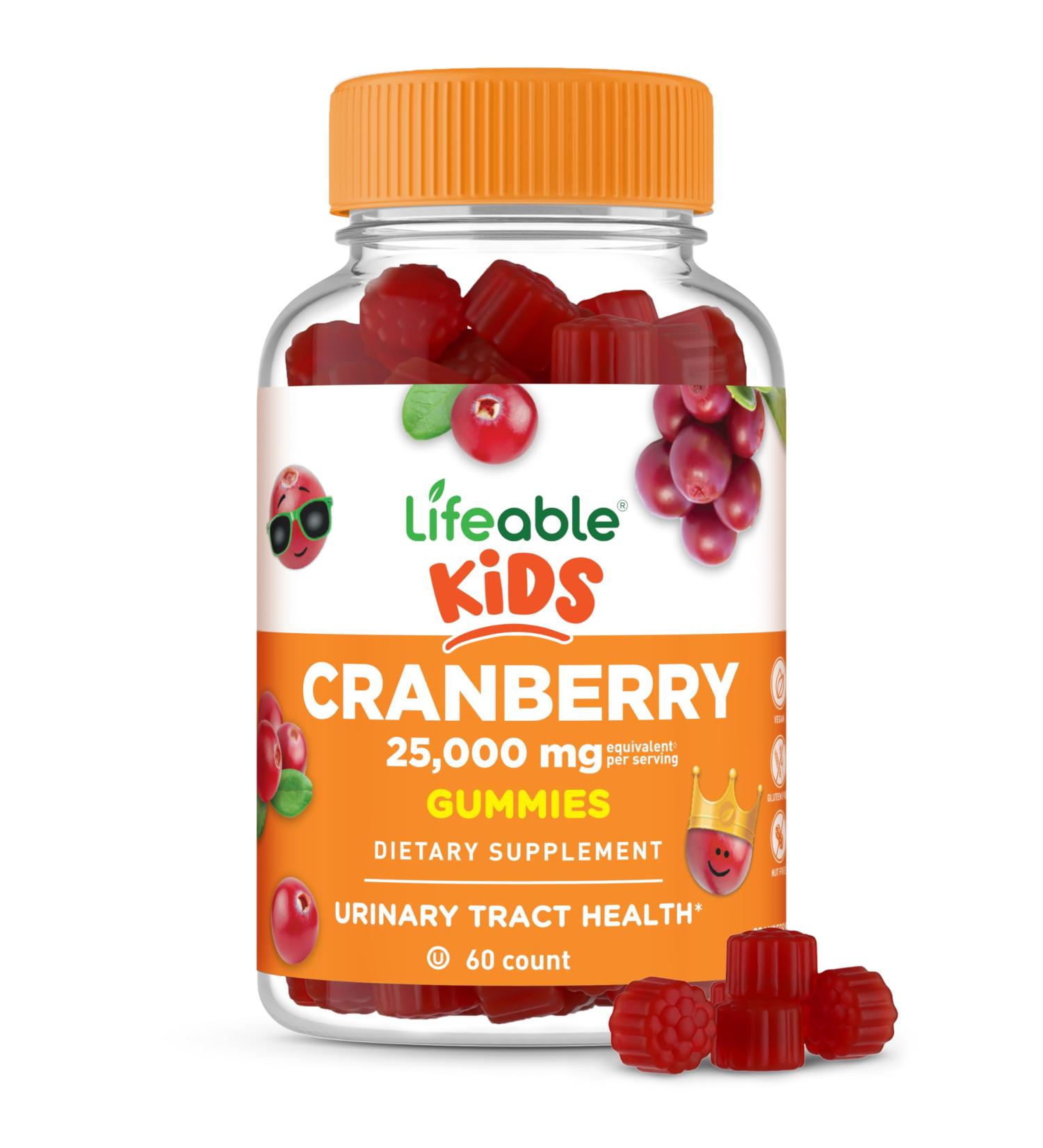Lifeable Cranberry Gummies for Kids | 25000 mg Equivalency | Great Tasting Cranberry Supplement | for Urinary Tract Health Bladder & Digestive Support | Vegan and Non GMO Cranberries | 60 Count - Buy Online on GoSupps.com