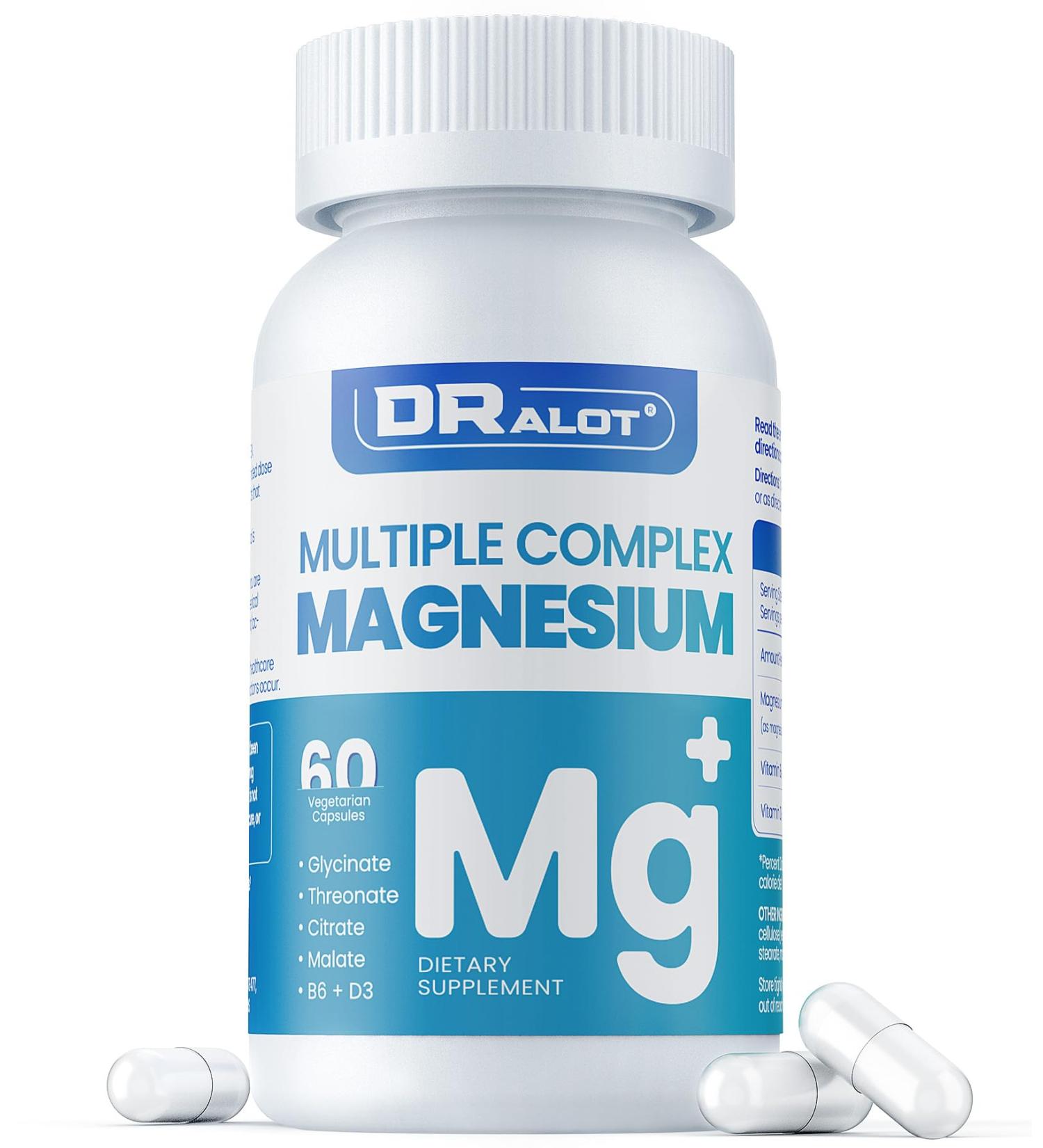 Quadruple Magnesium Supplement 400mg of Chelate Magnesium Glycinate L-threonate Citrate & Malate | Max Absorption Complex w/Vitamin D3 & B6 for Sleep Heart Muscles Nerves Non-GMO 60 Vegan Caps 60 Count (Pack of 1) - Buy Online on GoSupps.com