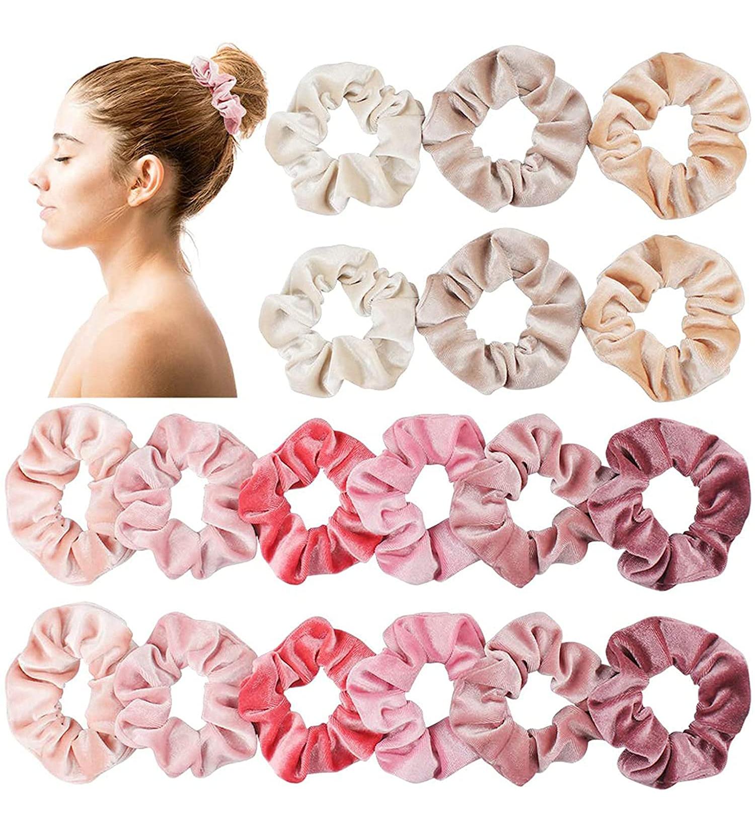 18 Pcs Blush Theme Velvet Hair Scrunchies - Pink Love Elastic Hair Bands for Women and Girls - Buy Online on GoSupps.com