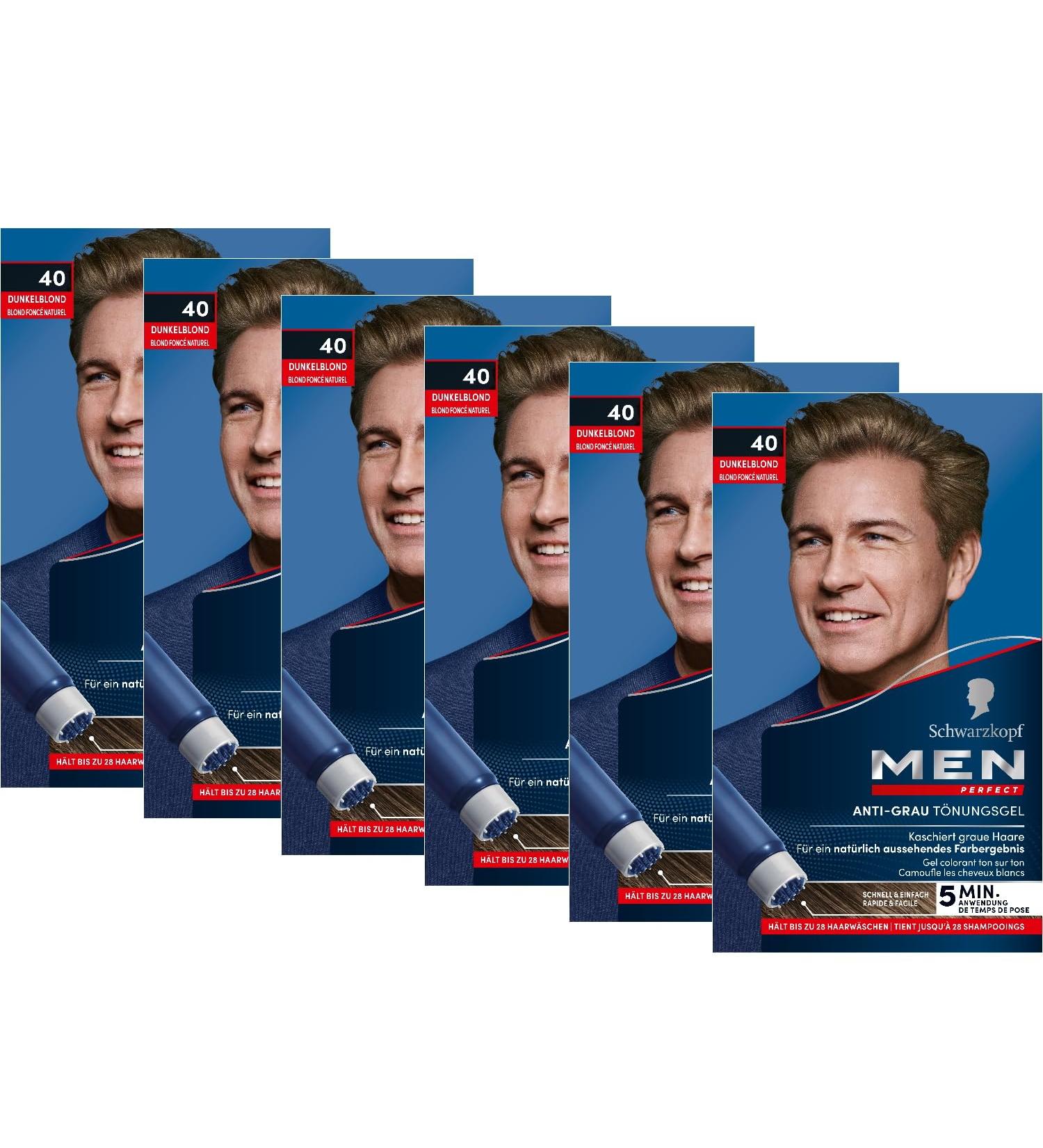 Men's Perfect Anti-Gray Tint Gel 40 Dark Blonde (6x80ml) | Natural Looking Hair Color for Men | Blends Gray Hair - Buy Online on GoSupps.com