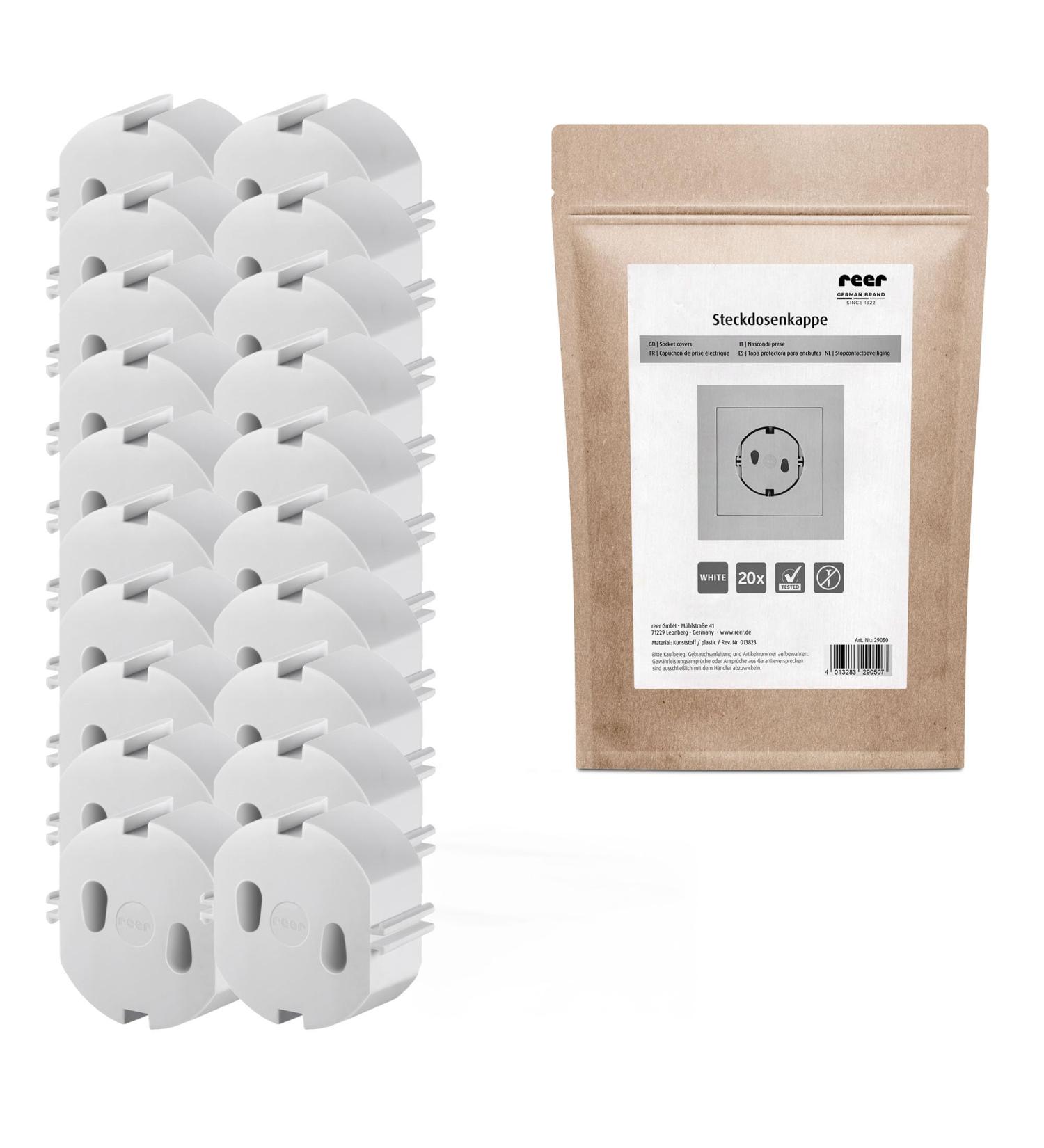 Reer Socket Cap - Original Socket Protection | 20 White Caps in Eco-Friendly Paper Bag - Buy Online on GoSupps.com