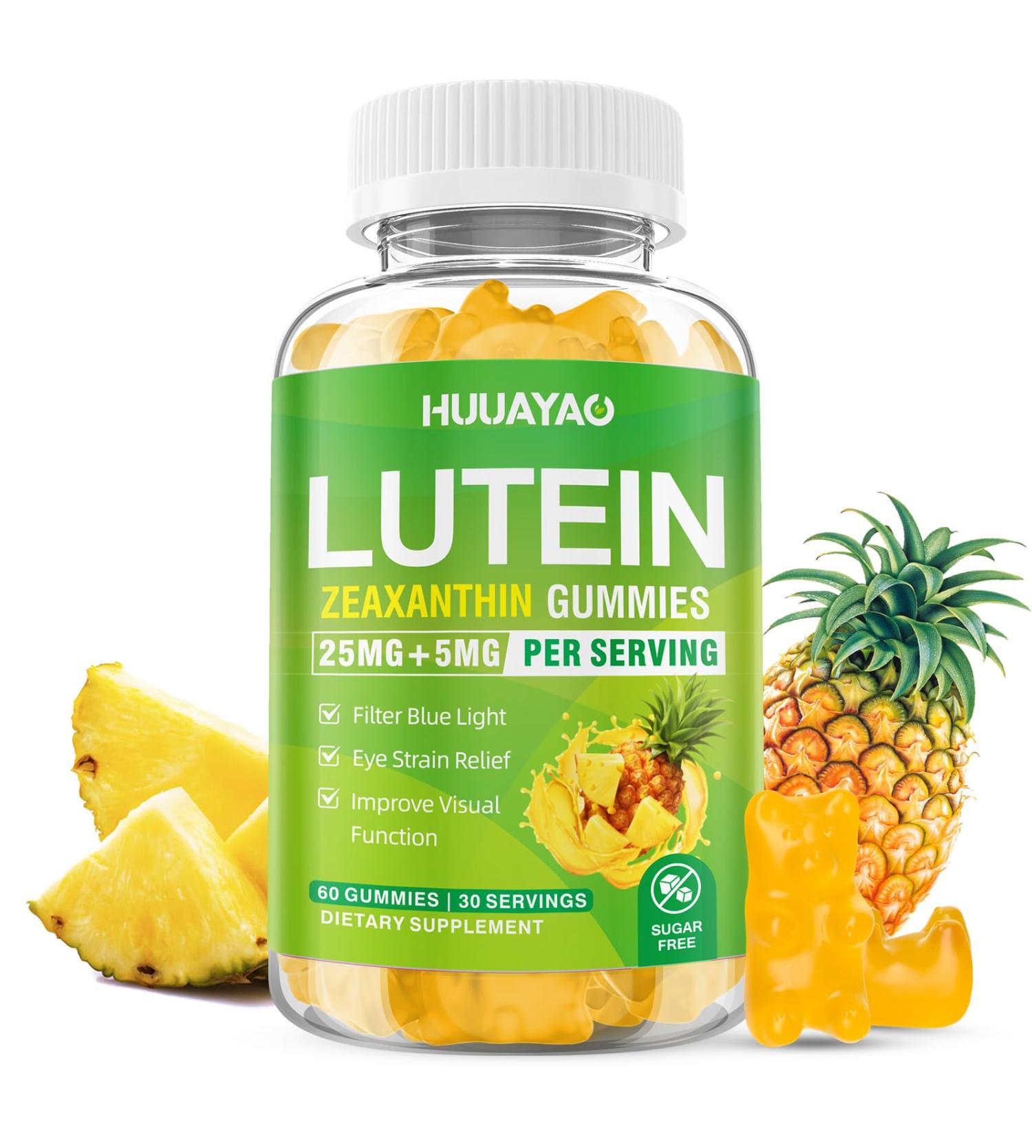 Lutein Gummies 25mg Lutein and Zeaxanthin Supplements Eye Vitamins Gummies for Support Blue Light Protection Vision & Overall Eye Health Sugar Free Pineapple Flavor 60 Count 60 Count (Pack of 1) - Buy Online on GoSupps.com