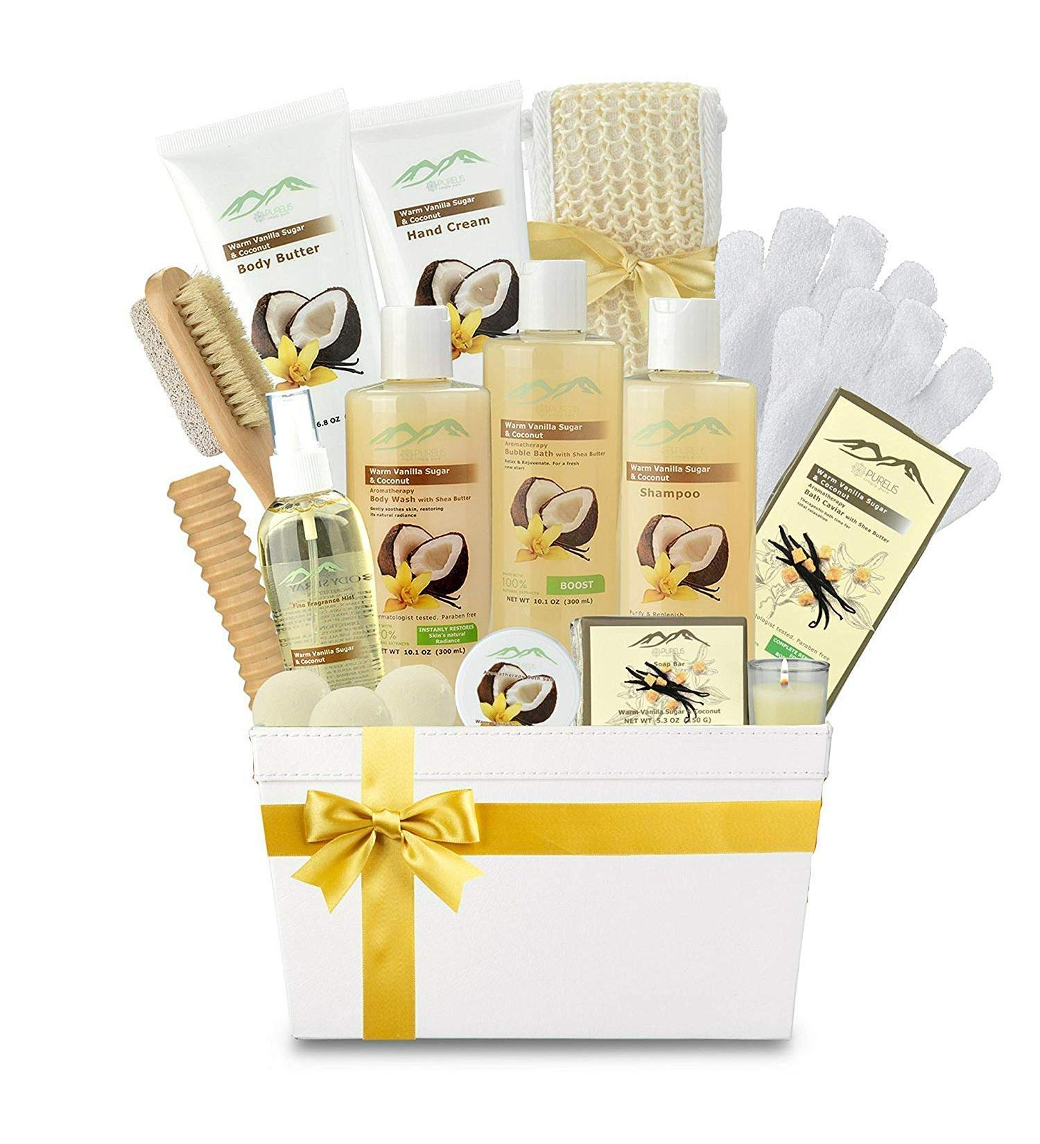 Warm Vanilla Sugar & Coconut Milk Deluxe Spa Gift Basket for Women - Ultimate Large Bath & Body Set - Buy Online on GoSupps.com