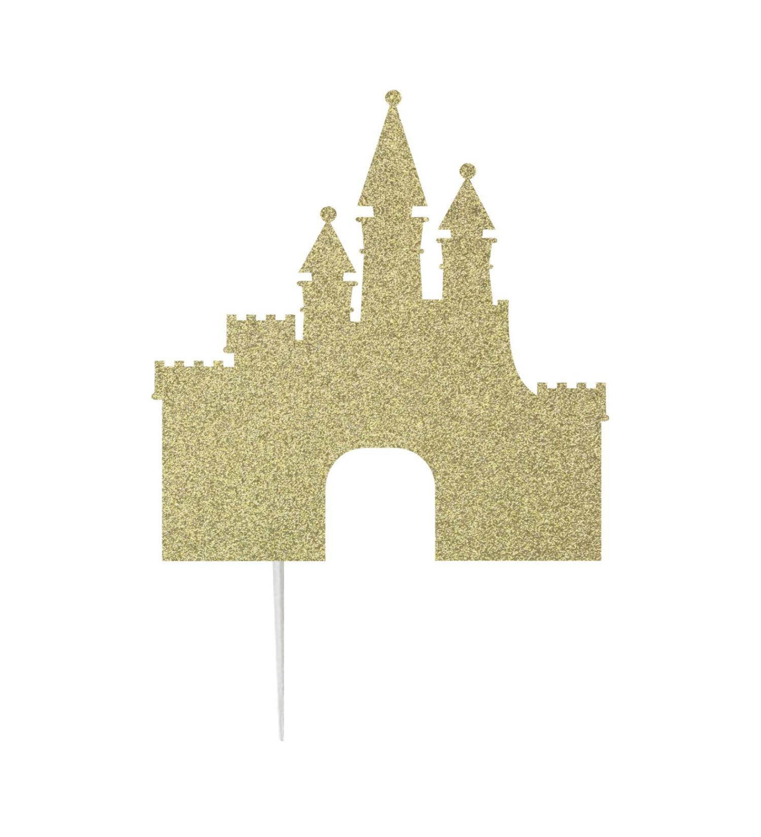 LissieLou Princess Castle Birthday Cake Topper Glitter Card Gold Made in the UK