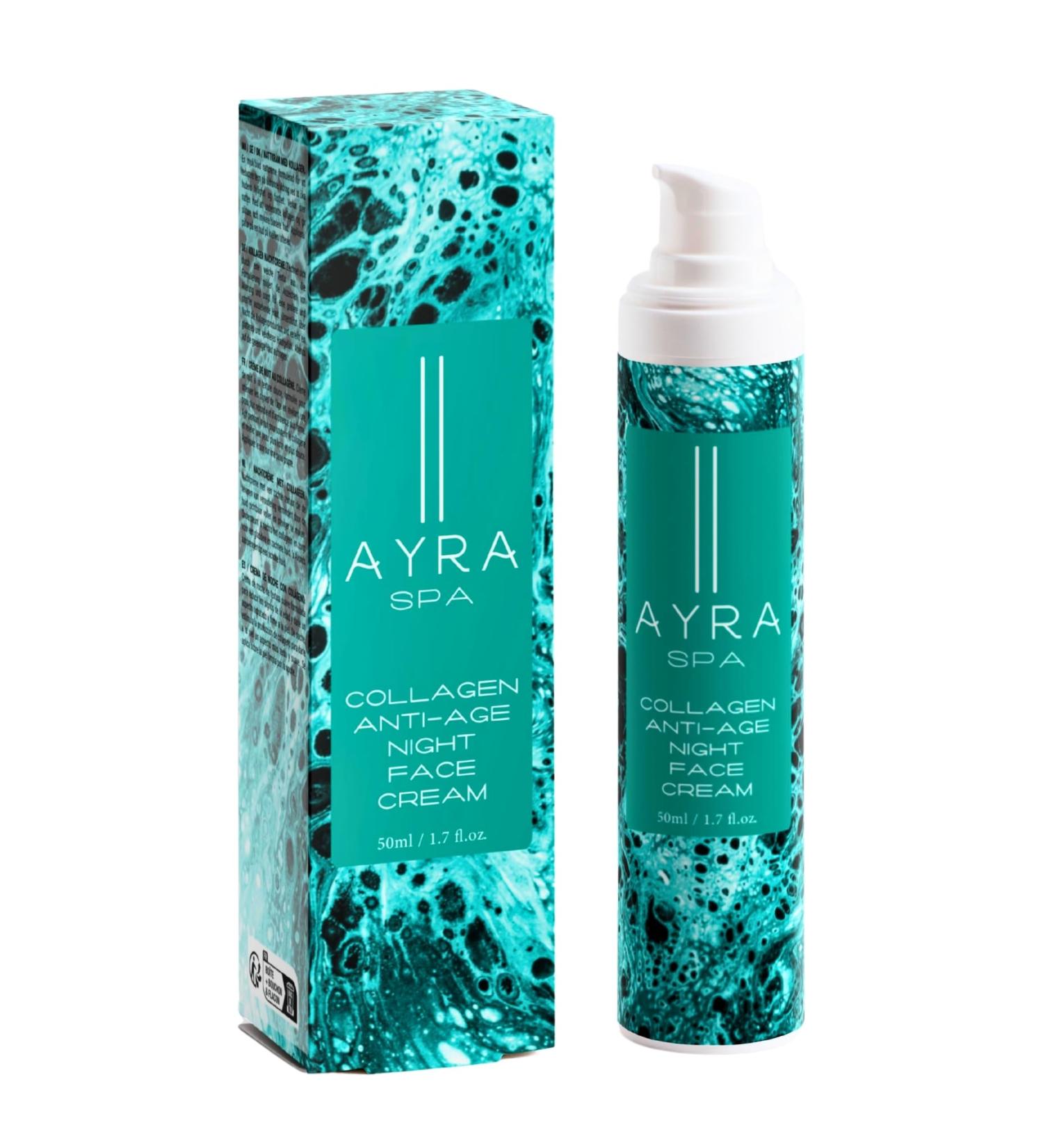 AYRA SPA Vegan Collagen AntiAge Night Cream With Marine Plankton Sodium PCA Cocoa Butter & Shea Butter Supports Natural Collagen Production VEGAN & 99 Natural COSMOS Certified - Buy Online on GoSupps.com