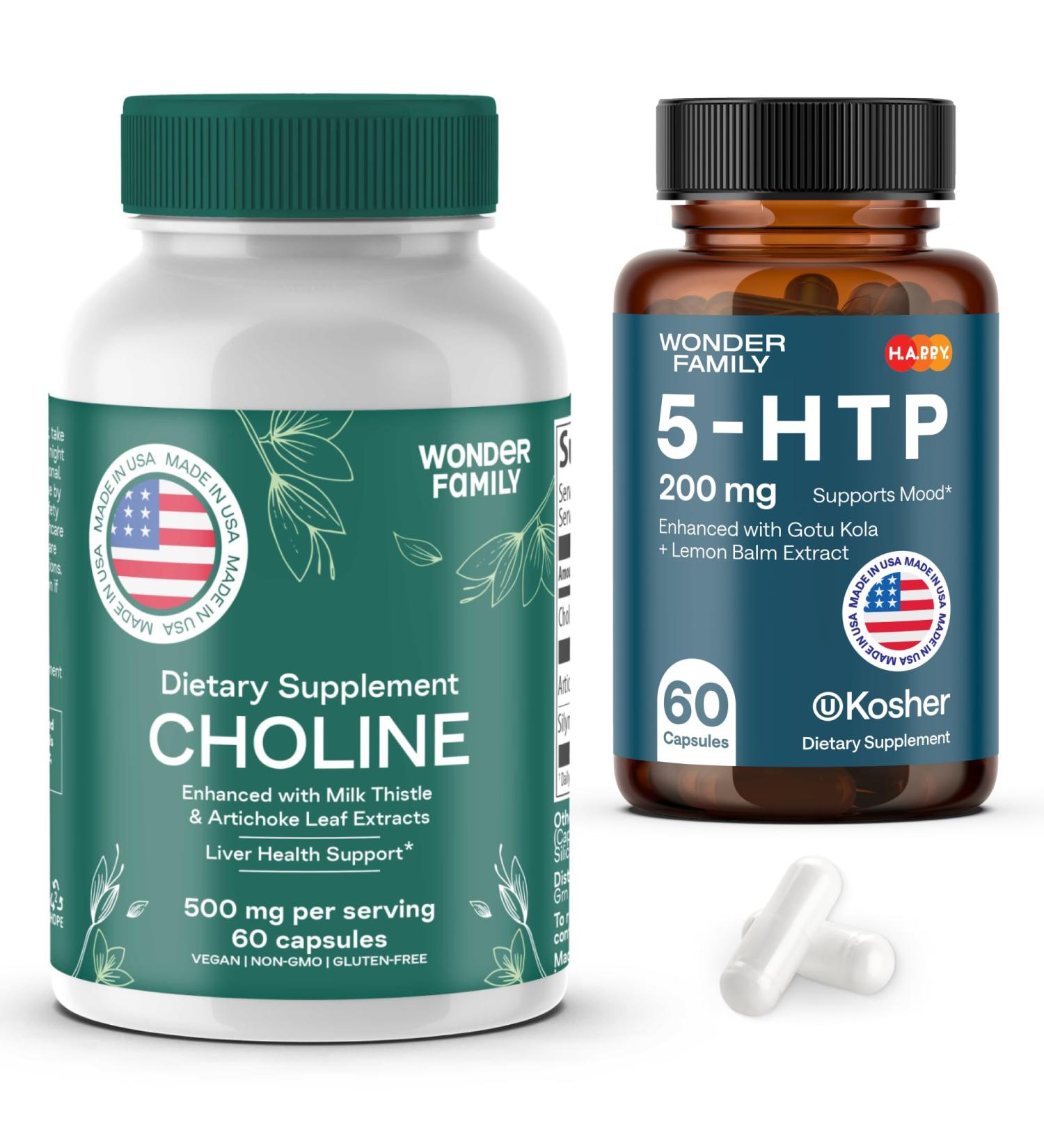 WONDER FAMILY Maximal Focus Bundle - Choline Bitartrate 500MG for Focus & Memory 5-HTP Supplement for Energy - 60 5HTP 200MG Capsules 60 Choline Capsules - Buy Online on GoSupps.com