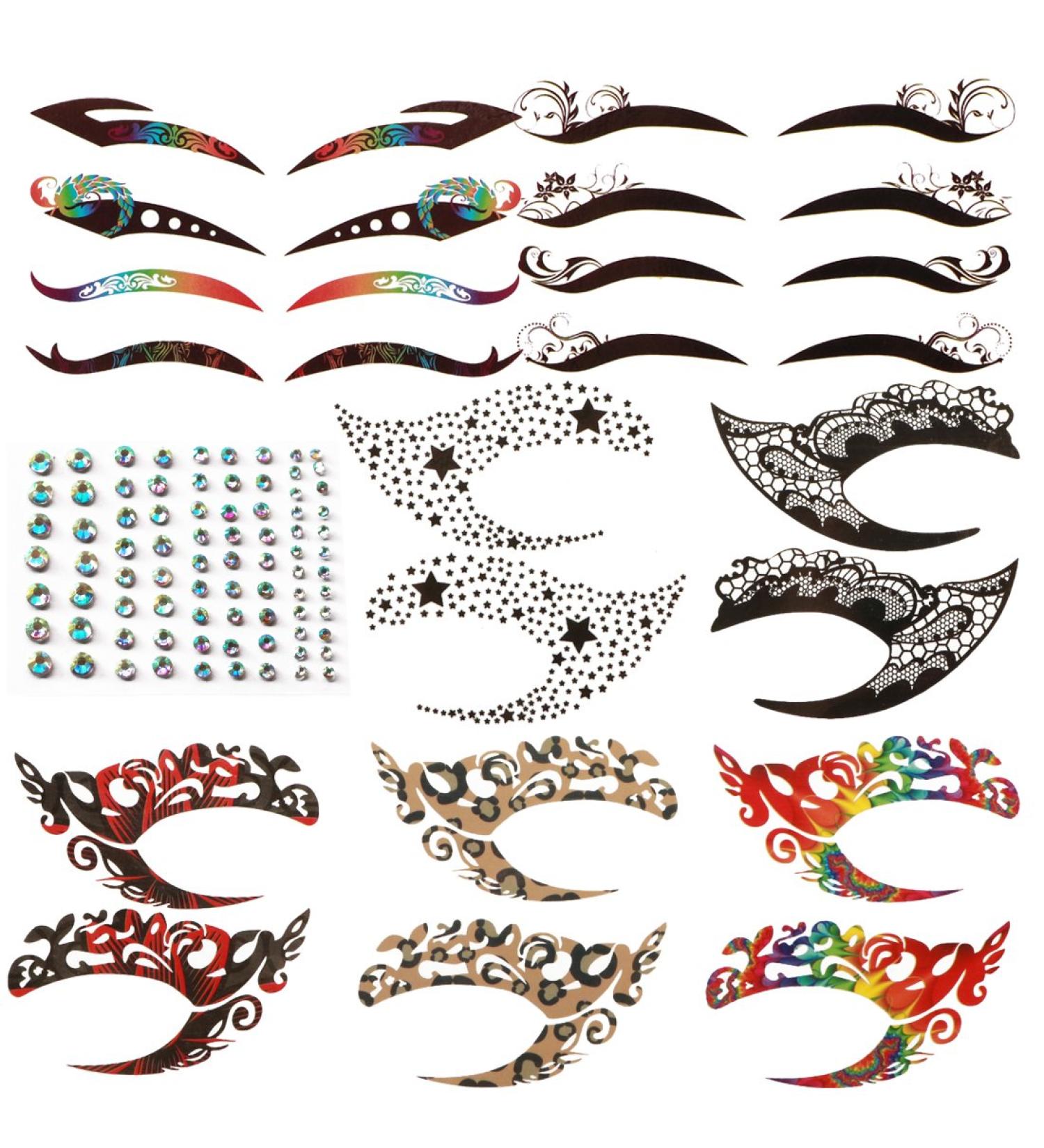 Kilofly 8 Sets Temporary Eye Tattoo Stickers with Crystal Gem Liners - Makeup Transfer Set - Buy Online on GoSupps.com