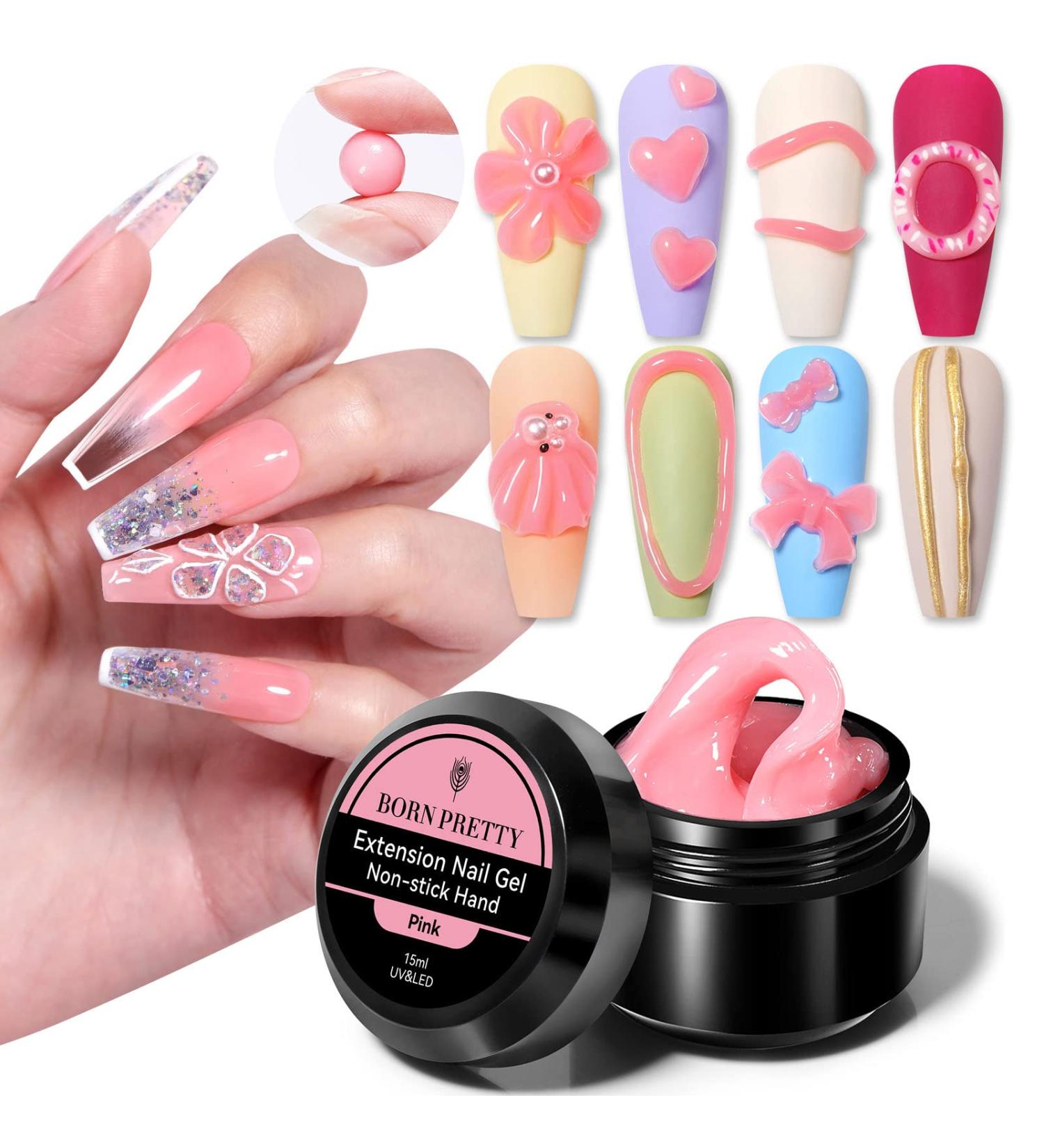 BORN PRETTY Non Stick Nail Gel - Pink Solid Builder Gel for Extensions & 3D Nail Art | UV/LED for DIY & Salon Use - Buy Online on GoSupps.com