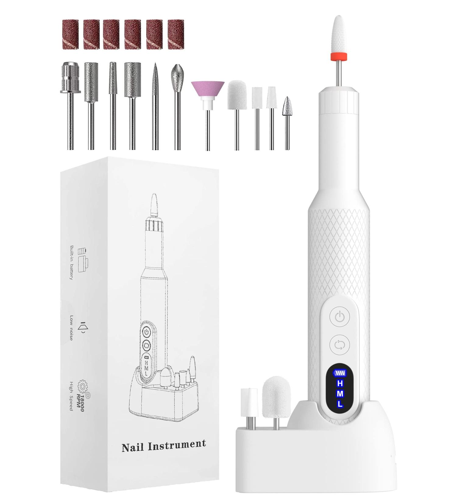 Portable Electric Nail File 12 Drill Bits Rechargeable Base - Adjustable Speed Manicure & Pedicure Set for Acrylic & Gel Nails - Buy Online on GoSupps.com