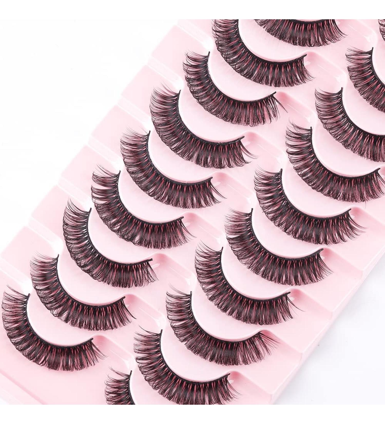 Russian Strip Lashes - Natural Fluffy Wispy D Curly 10 Pairs - Reusable Faux Mink Lashes - 15MM-02 - Buy Online on GoSupps.com