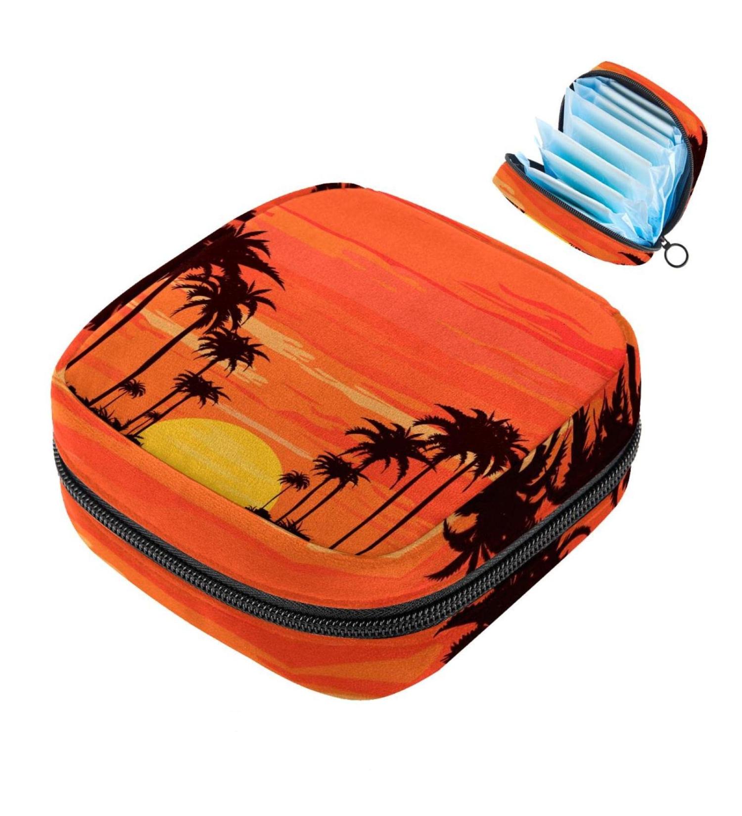 Portable Women s Napkin Storage Bag Coconut Tree Beach Sunset Design | Ideal for Menstrual Cups & First Period Essentials - Buy Online on GoSupps.com