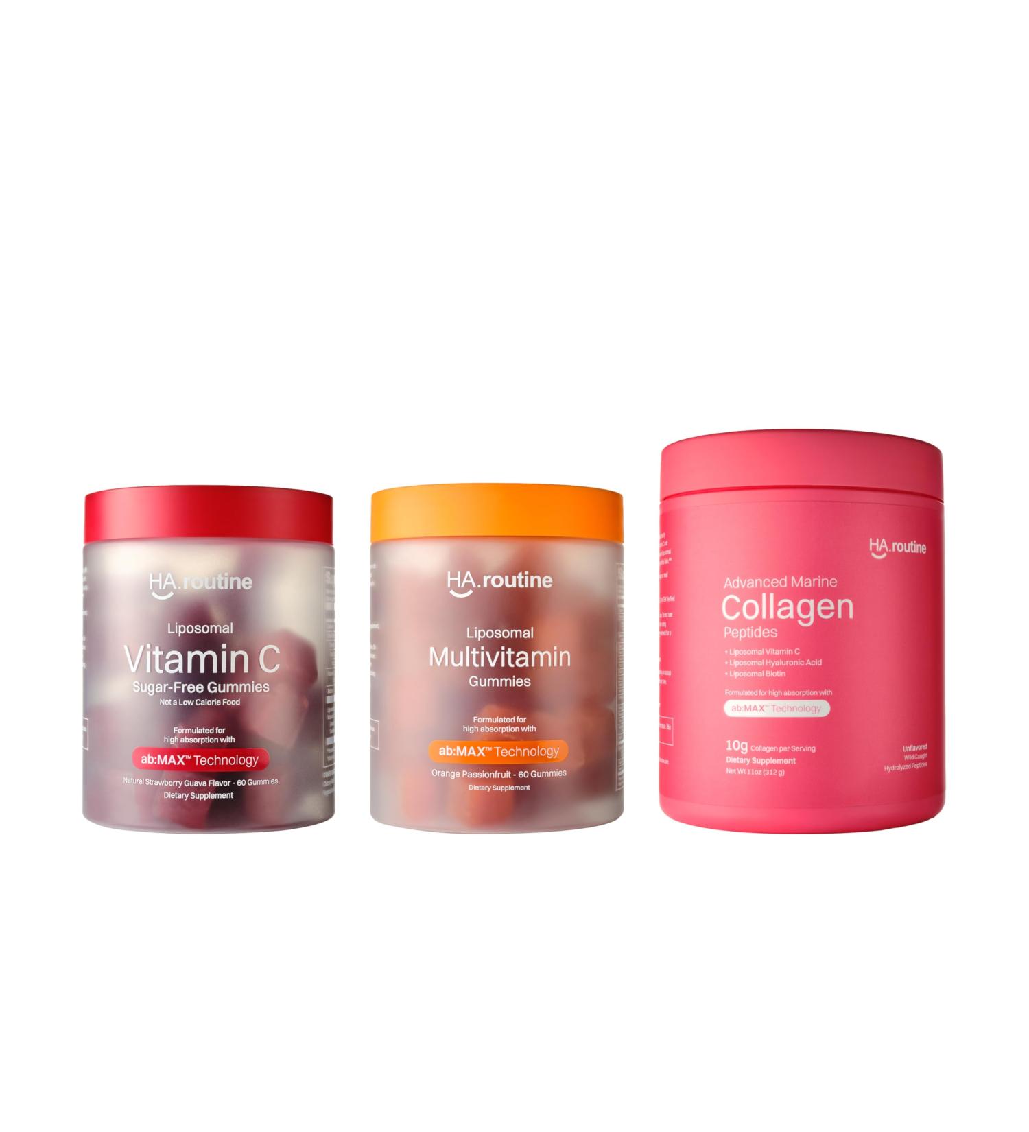 Liposomal Vitamin C Gummies + Liposomal Multivitamin Gummies + Advanced Marine Collagen Bundle High Absorption Liposomal Supplements for Immune Support Energy Boost Skin Hair & Joint Health Tas - Buy Online on GoSupps.com