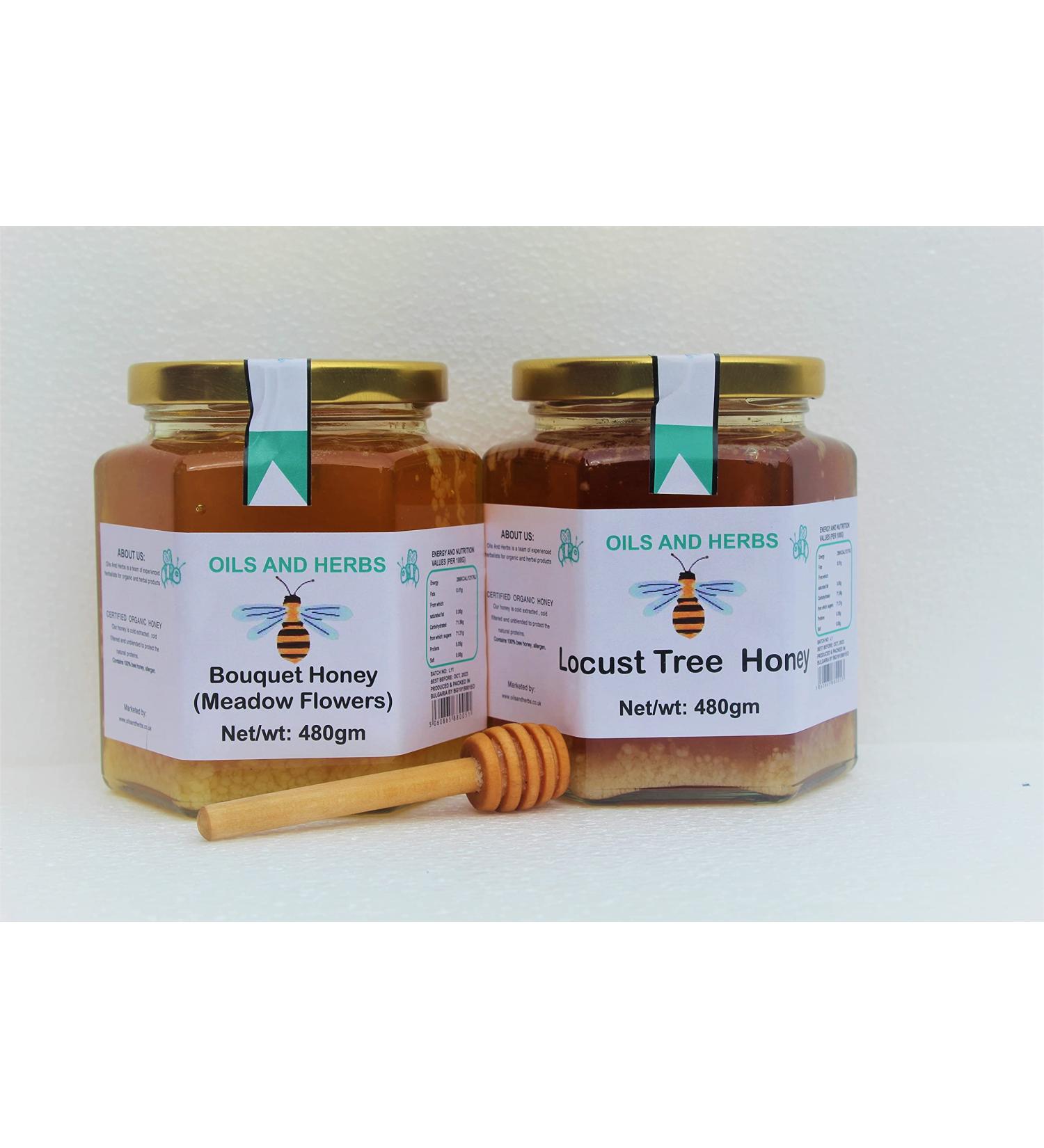 2 FLAVOURS HONEY - 2 different taste Unheated Raw and Certified Honey Meadows flower and locust tree honey Bigger size 1kg by Oils and Herbs UK - Buy Online on GoSupps.com