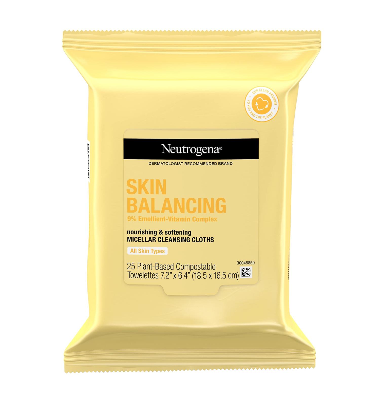 Neutrogena Skin Balancing Micellar Cleansing Cloths - 25 Pre-Moistened Towelettes for Gentle Makeup Removal - Buy Online on GoSupps.com