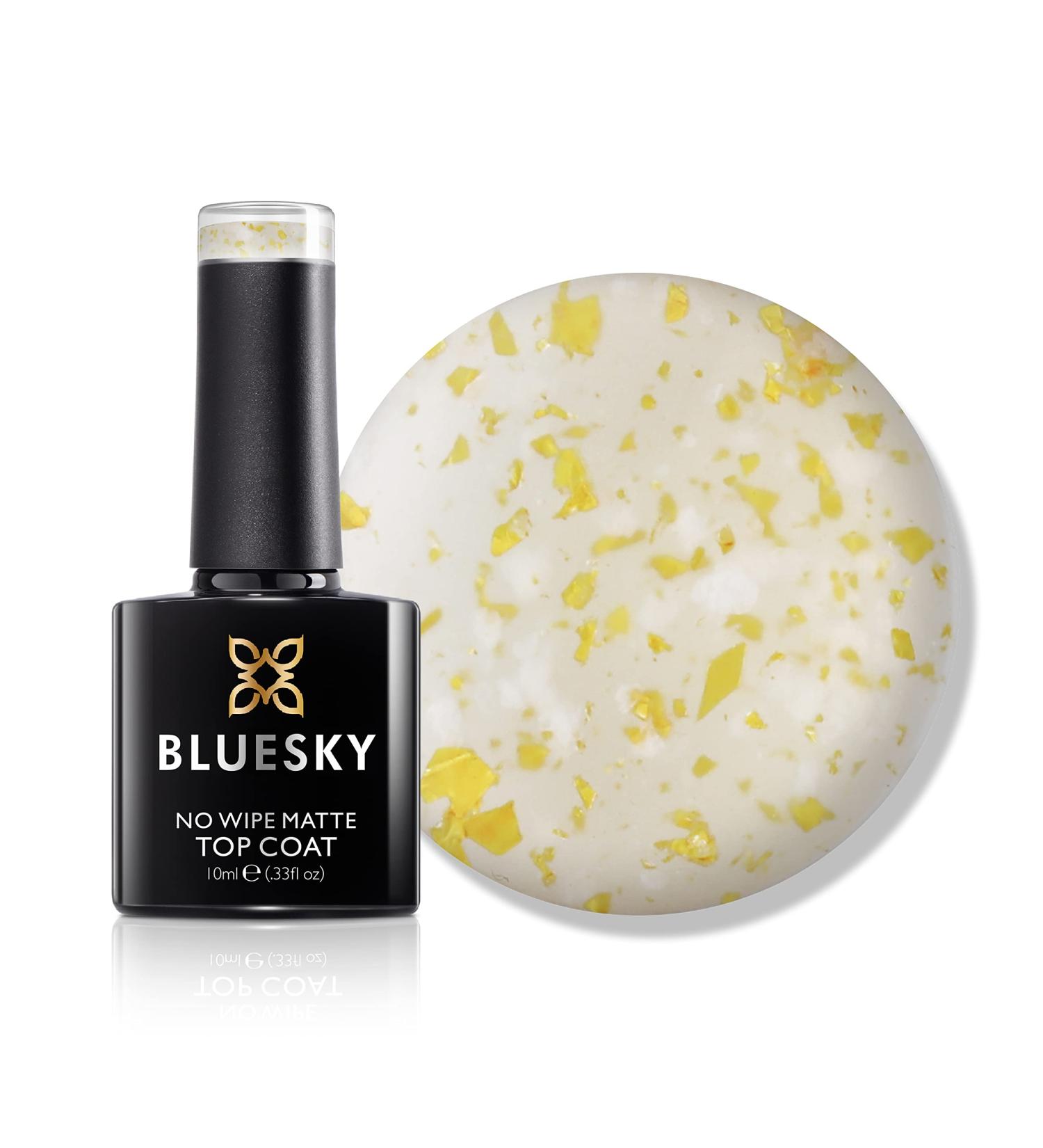 Bluesky Gel Nail Polish No Wipe Matte Flower Top Coat Clear with Gold and White flakest Matte Finish 10ml (Requires curing under UV/LED Lamp) Flower Matte - Buy Online on GoSupps.com