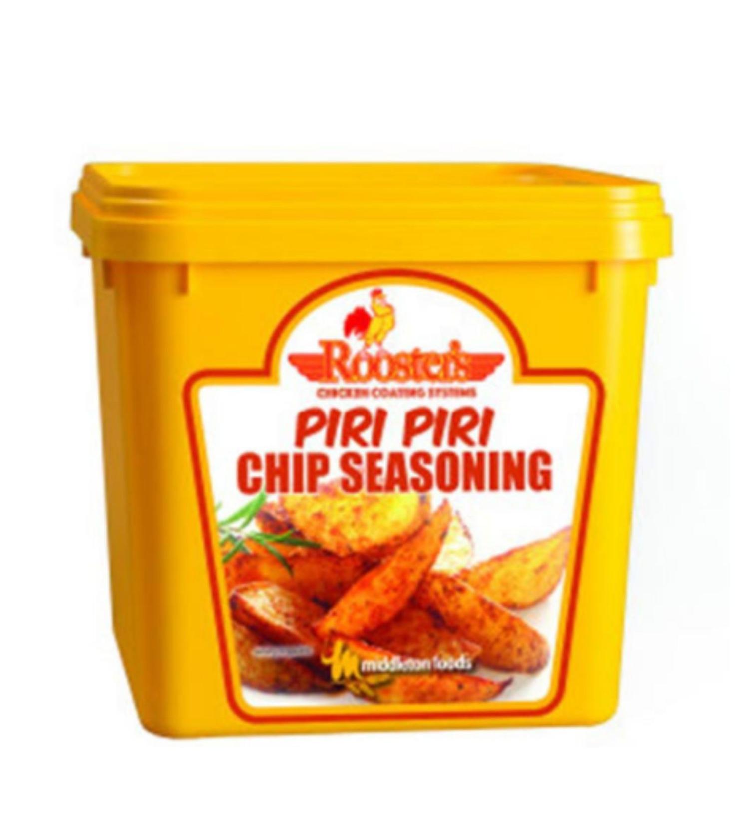 Rooster's Piri Piri Chip Seasoning 2kg. Simply sprinkle over cooked chips for Piri Piri tasty chips with a zingy kick. Gluten Free Piri Piri Chip Seasoning. Ideal for bbq seasoning or meat seasoning.