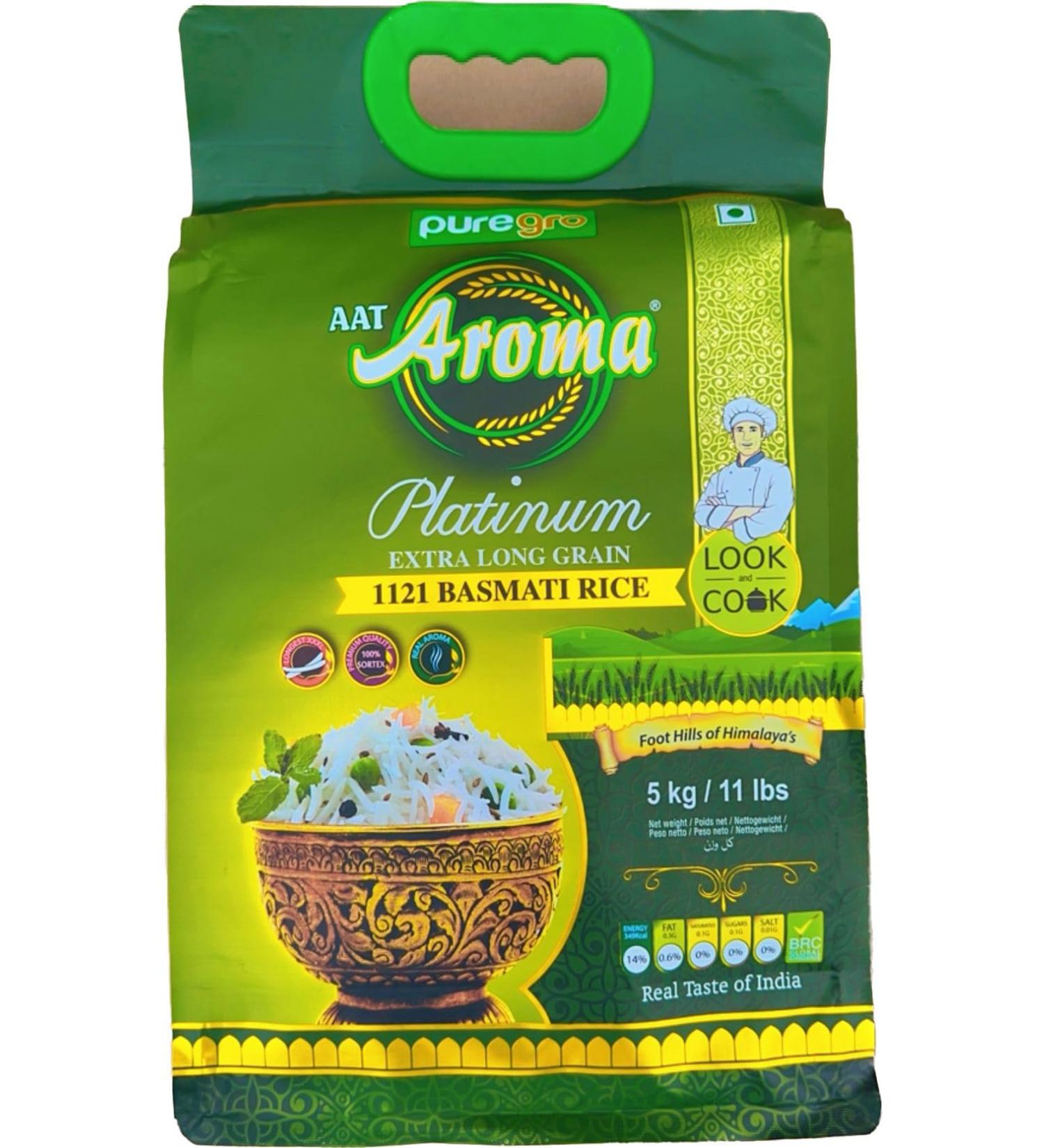 Puregro Platinum Extra Long Grain Basmati Rice 5kg (Aroma) (1121 Basmati Rice) - Buy Online on GoSupps.com