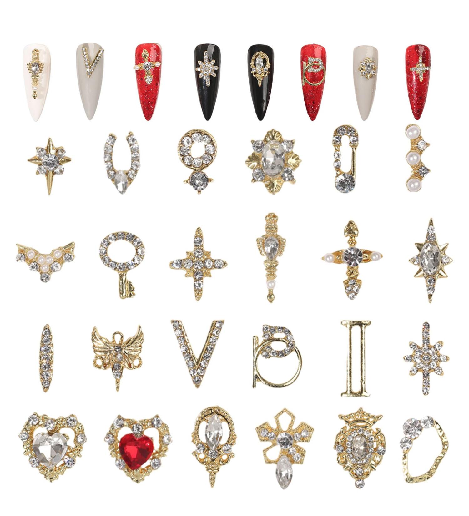 24 Pcs Shiny 3D Nail Charms: Gold Metal Rhinestones Gems for Luxury Nail Art - DIY Crafts - Buy Online on GoSupps.com