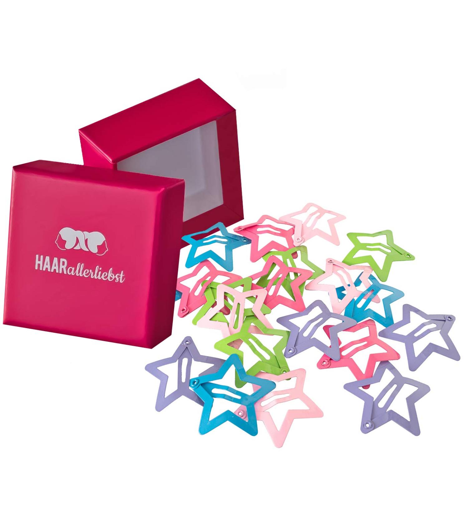HAARallerliebst Hair Clips for Girls - Colorful Star Clips (20 Pieces 3cm) with Pink Storage Box - Buy Online on GoSupps.com