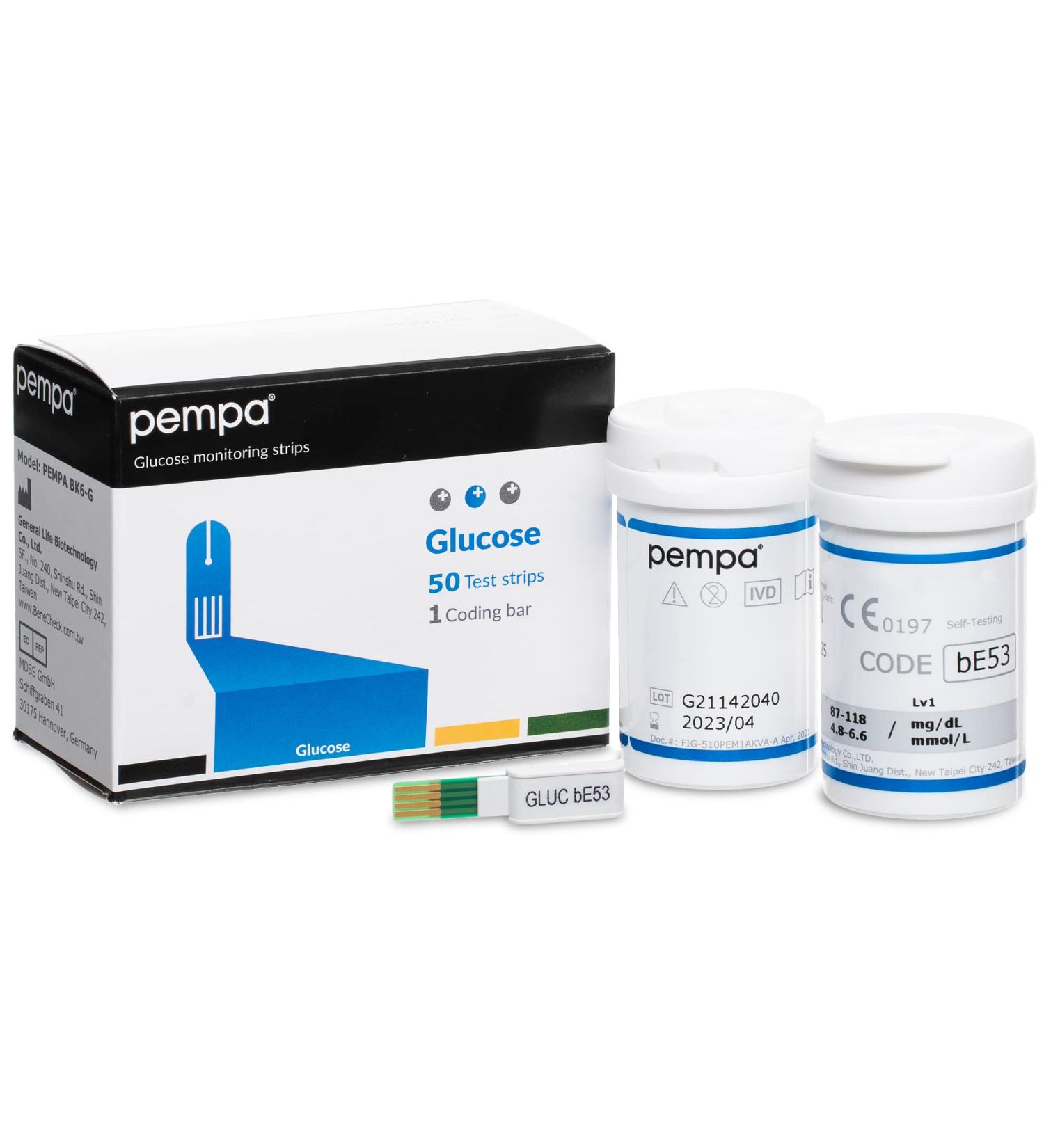 Pempa 50 x Blood Sugar Test Strips | Accurate Home Diabetes Testing | Easy Blood Glucose Monitoring Device - Buy Online on GoSupps.com
