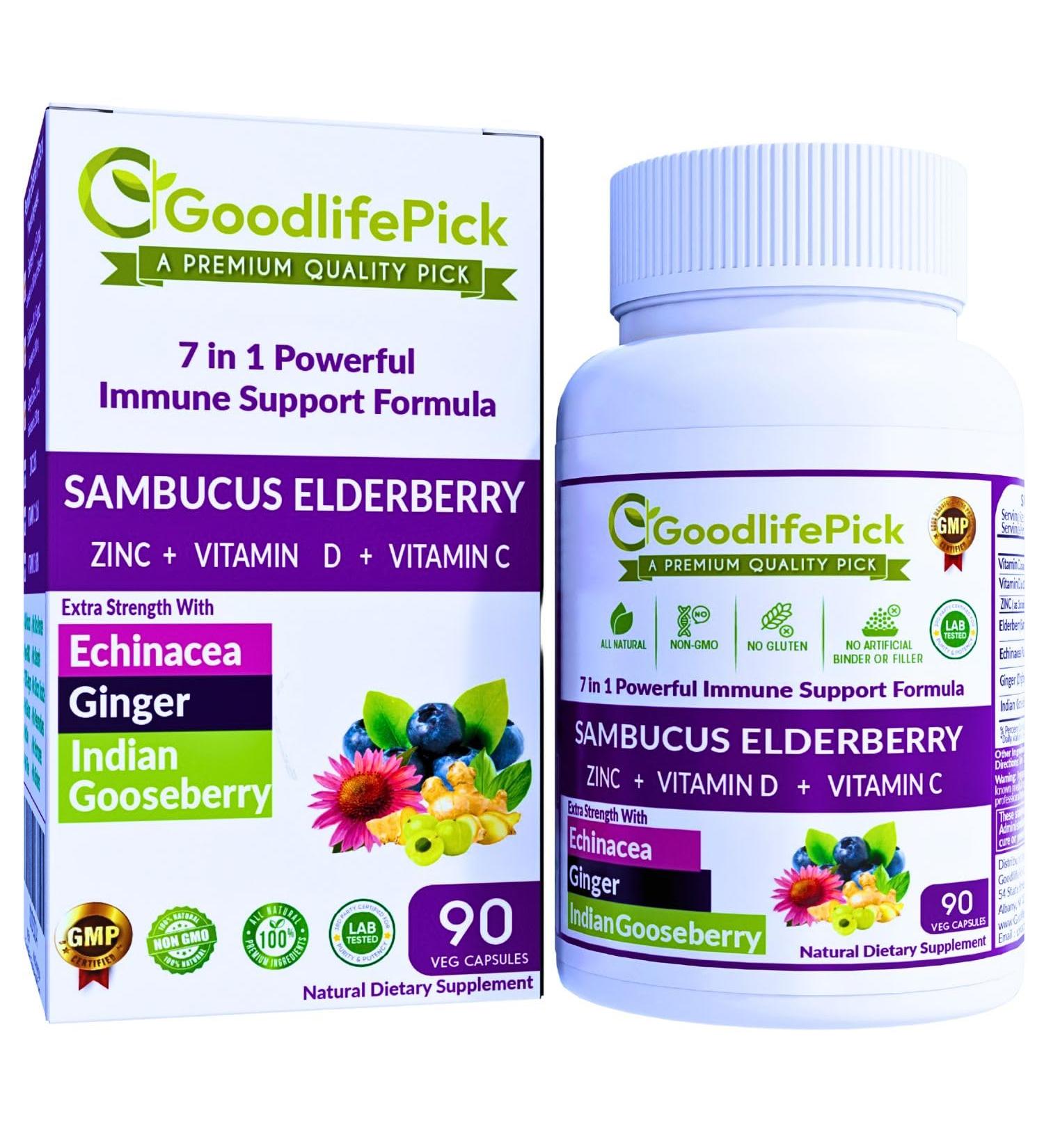 7 in 1 Elderberry with ZINC Vitamin C Vitamin D Echinacea Ginger & Indian Gooseberry (Amla).Premium Elderberry Capsules 90 ct All Natural Non-GMO Vegan No Rice Powder No-Gluten 90 Count (Pack of 1) - Buy Online on GoSupps.com