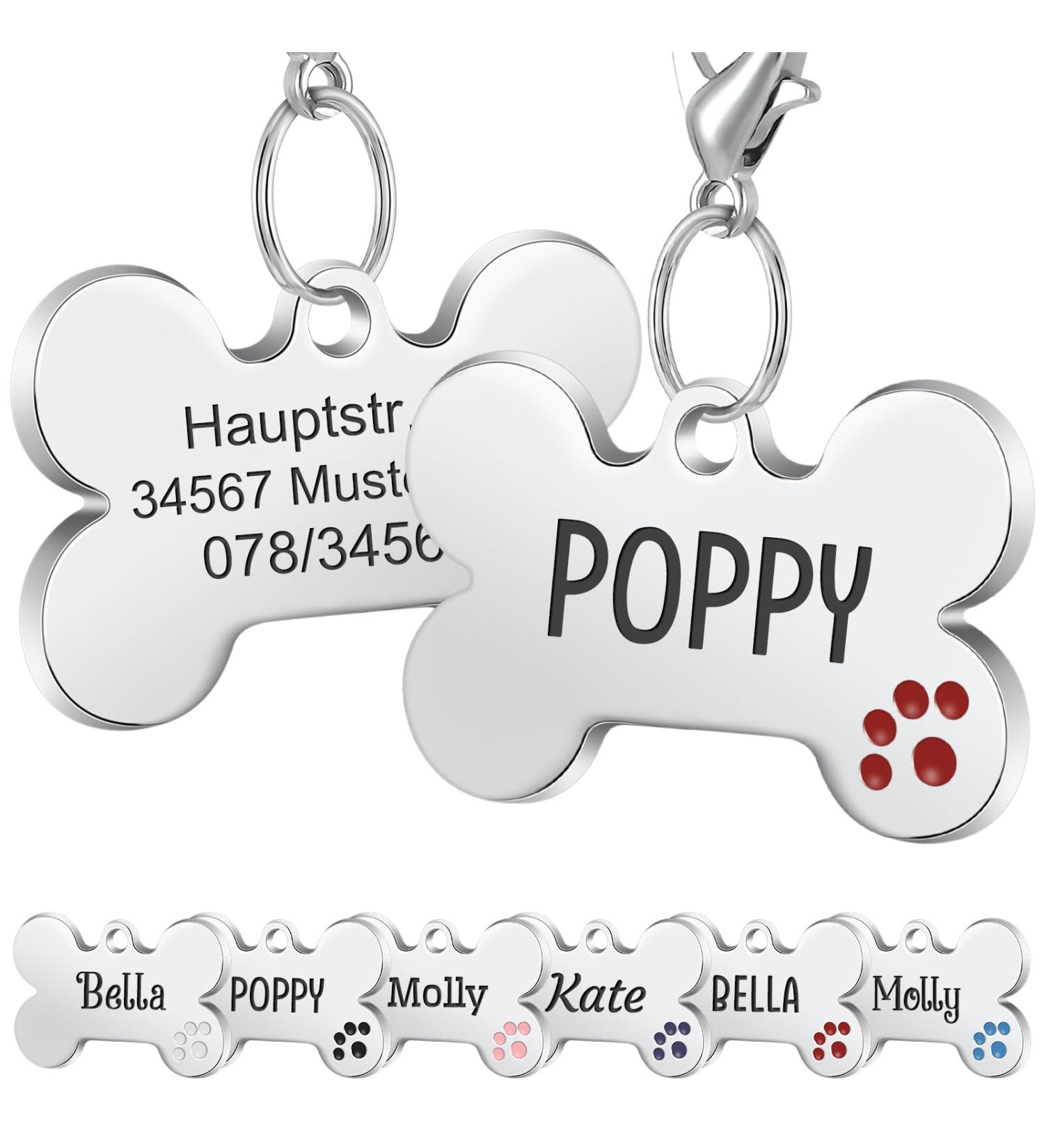 Nibana Dog Tag Personalized Pet ID Tags Custom Dog Name Tags Engraved on Both Sides 4 Lines of Custom Text Paw Print Bone Pet Tag for Dogs Cats (Red) - Buy Online on GoSupps.com