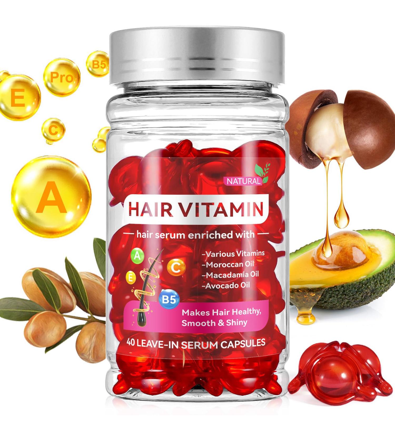 40 Pcs Hair Treatment Serum Capsules - Nourishing Hair Vitamins & Oils for Damaged Frizzy & Dry Hair Repair - Jojoba Macadamia Avocado - No Rinse Formula - Buy Online on GoSupps.com