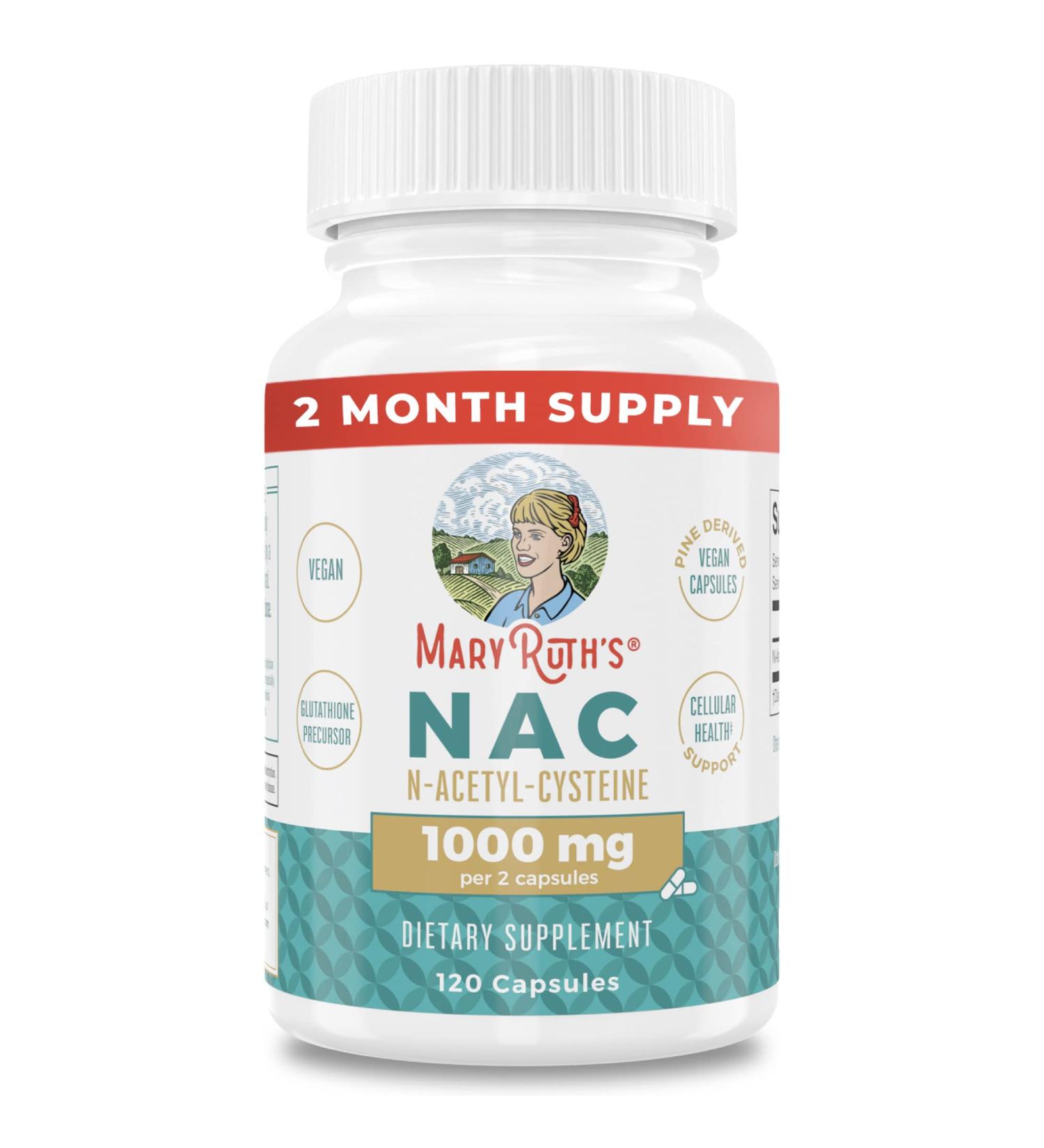 MaryRuth's NAC Supplement 1000mg | 2 Month Supply | Vegan & Non-GMO | Gluten Free | 120 Count - Buy Online on GoSupps.com