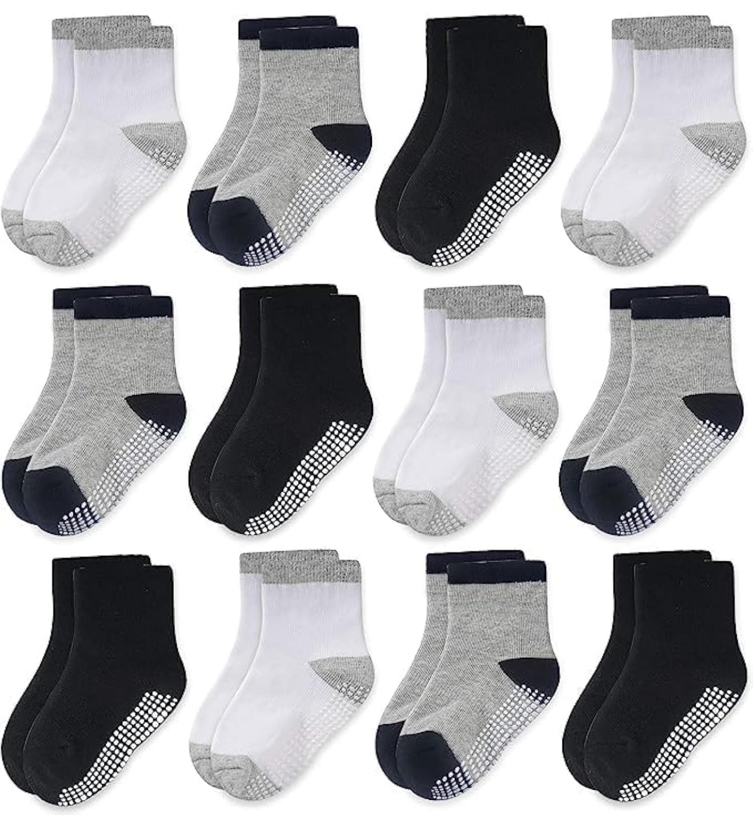 CozyWay Kids Non Slip Cotton Crew Socks - 12 Pairs, Boys Multicolored, 6-12 Months, Anti-Skid with Grips for Toddlers - Buy Online on GoSupps.com