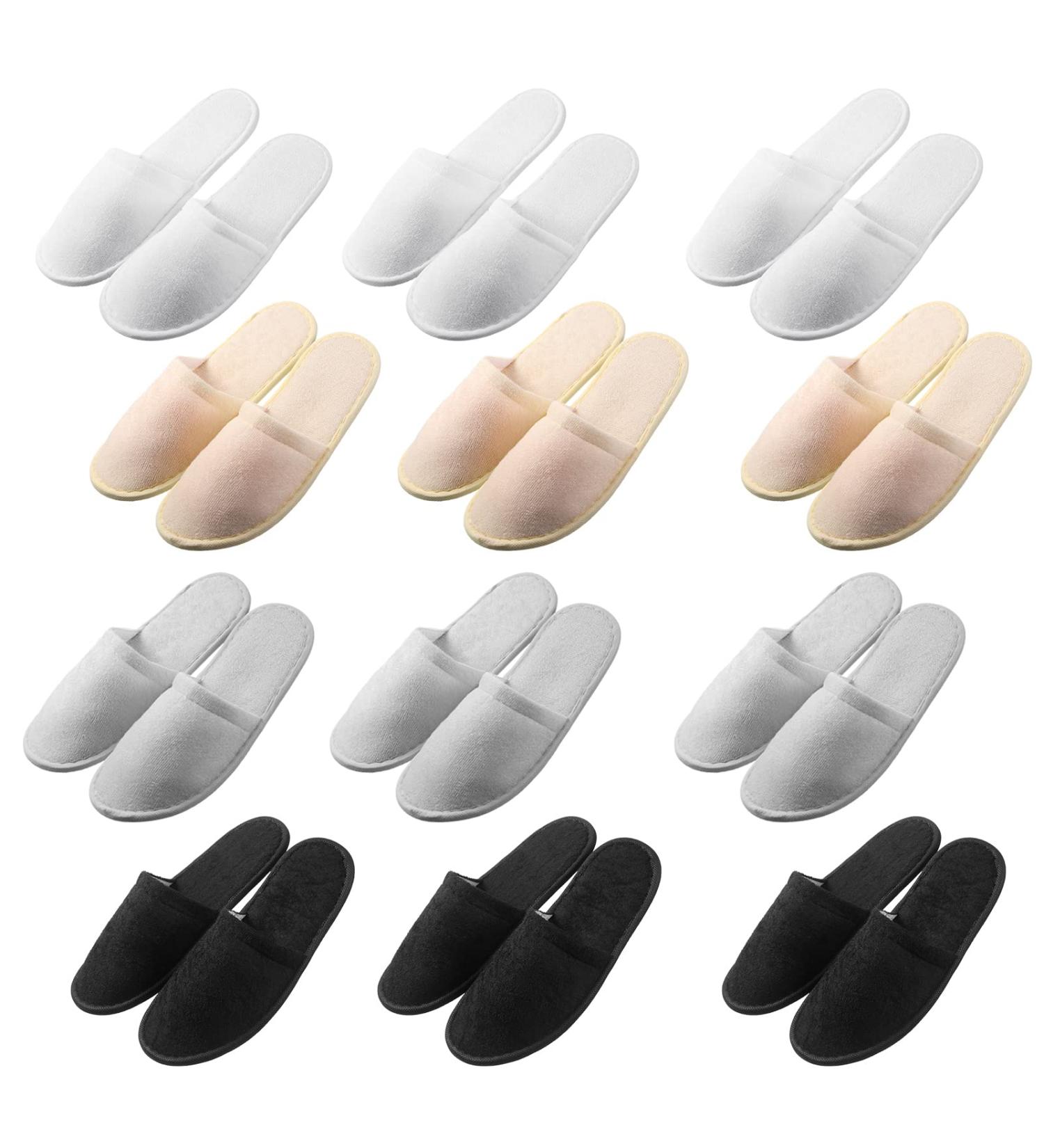 12 Pairs Non Slip Disposable Indoor Slippers - Closed Toe Bridesmaids Slippers for Guests - Hotel Interiors, Travel, Daily Home Use (Black/Gray/White/Beige) - Buy Online on GoSupps.com