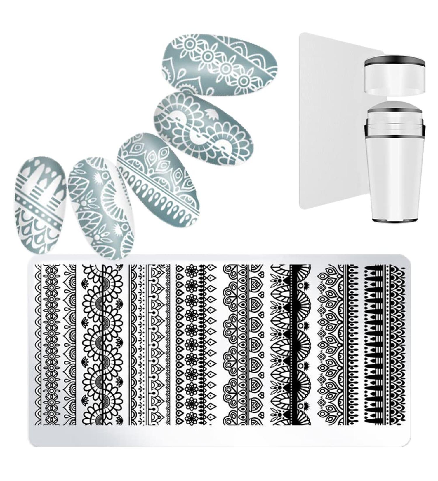 Nail Art Stamping Plates Set - Panda Unicorn & Flower Designs - Silicone Manicure Tools with Scraper | Style D03 - Shop Internationally! - Buy Online on GoSupps.com