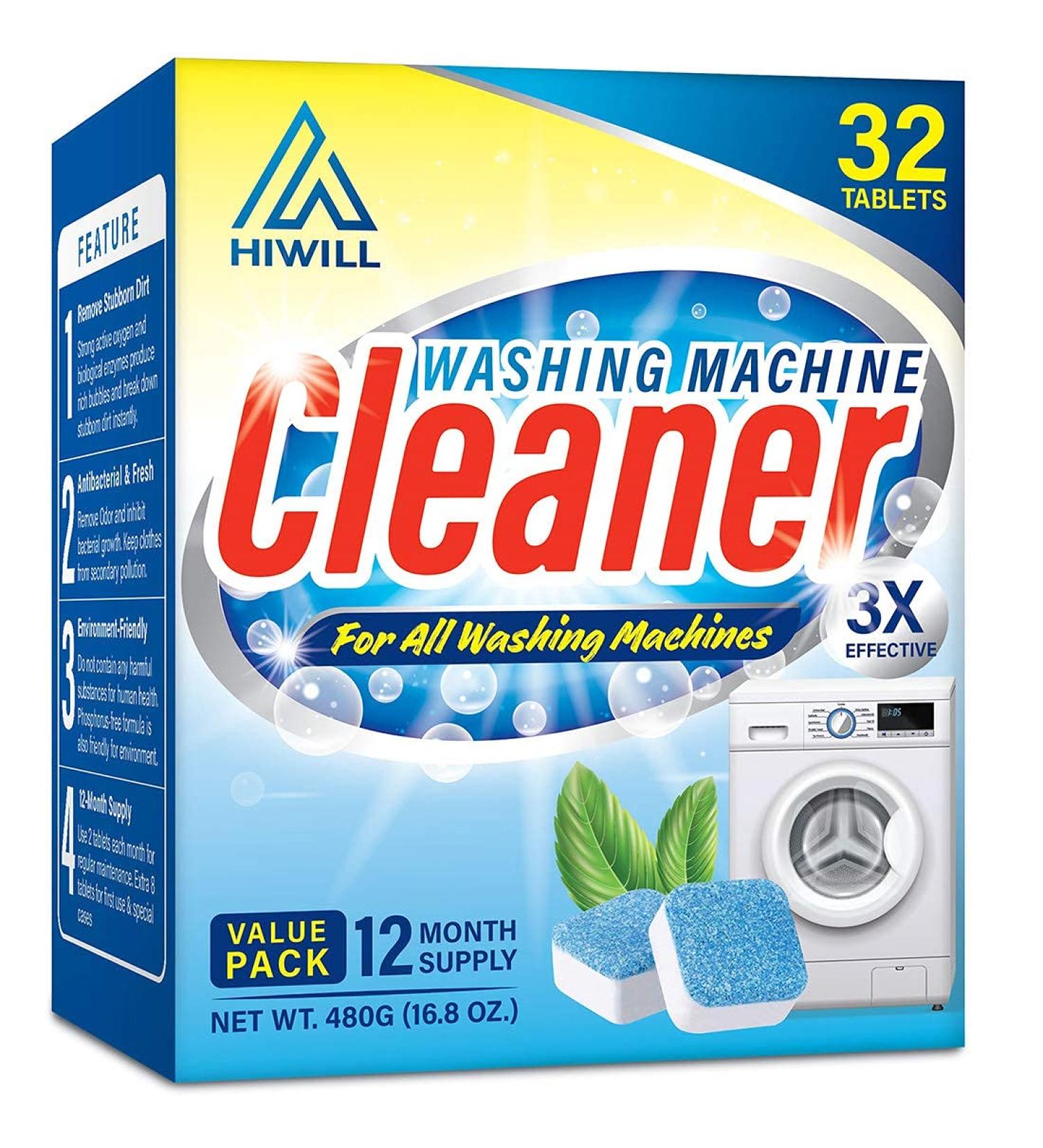 HIWILL Washing Machine Cleaner Tablets - 32 Deep Cleaning Effervescent Tabs | Triple Decontamination & Natural Formula | For All Machines Including HE | Eliminate Stinky Grimy Washer - Buy Online on GoSupps.com
