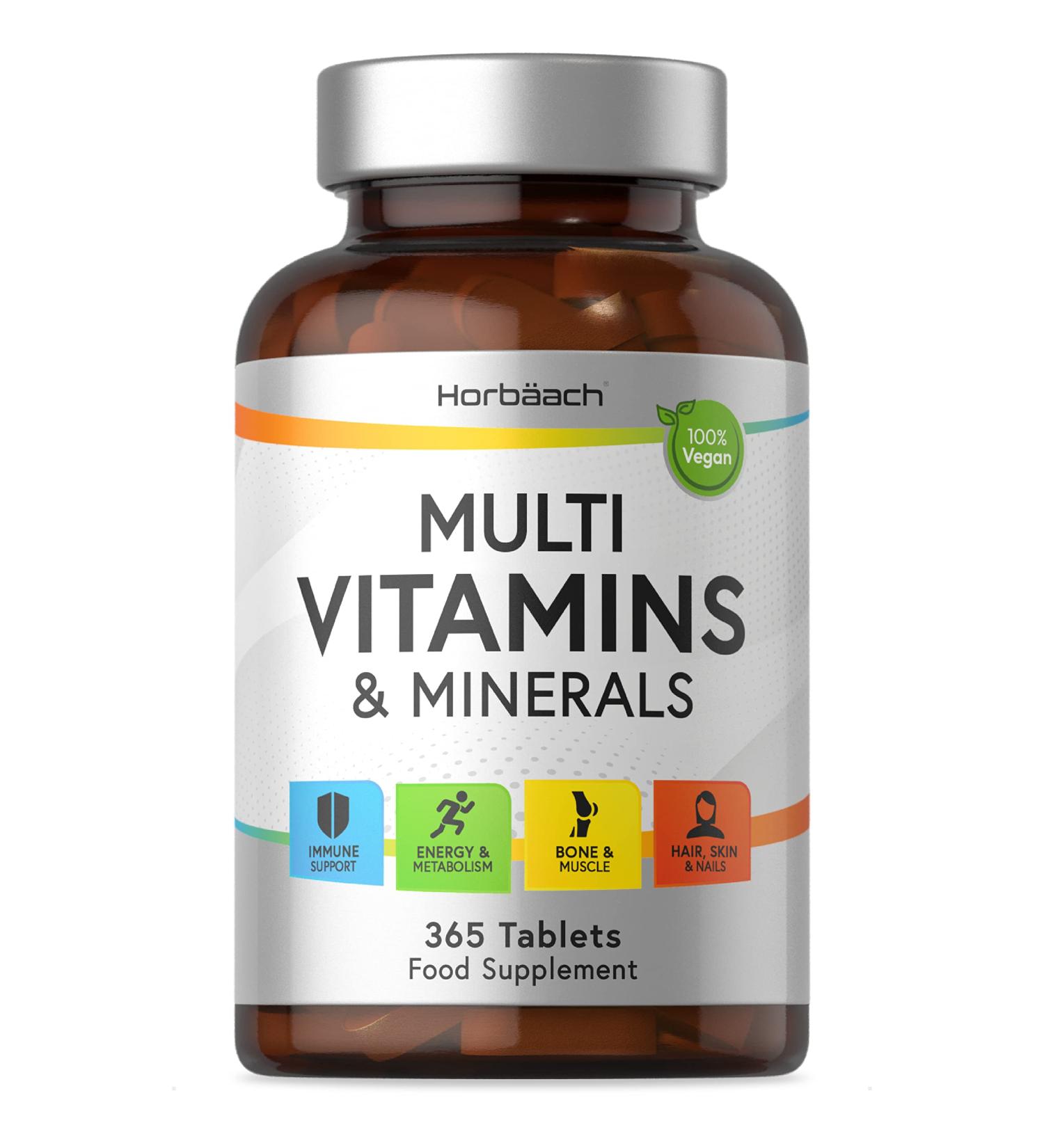 Multivitamin Tablets for Men and Women | 365 Count | with 24 Essential Nutrients Including Vitamin D B12 Zinc and Iron | 100% Vegan Supplement | by Horbaach - Buy Online on GoSupps.com