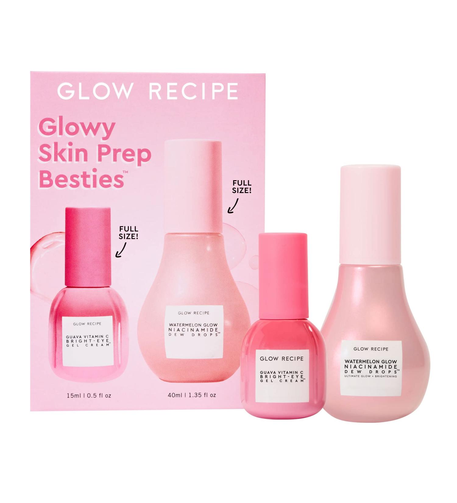 Glow Recipe Glowy Skin Prep Besties: Watermelon Niacinamide Dew Drops + Guava Vitamin C Eye Gel - Hydrating Serum & Under Eye Brightener Kit - Buy Online on GoSupps.com