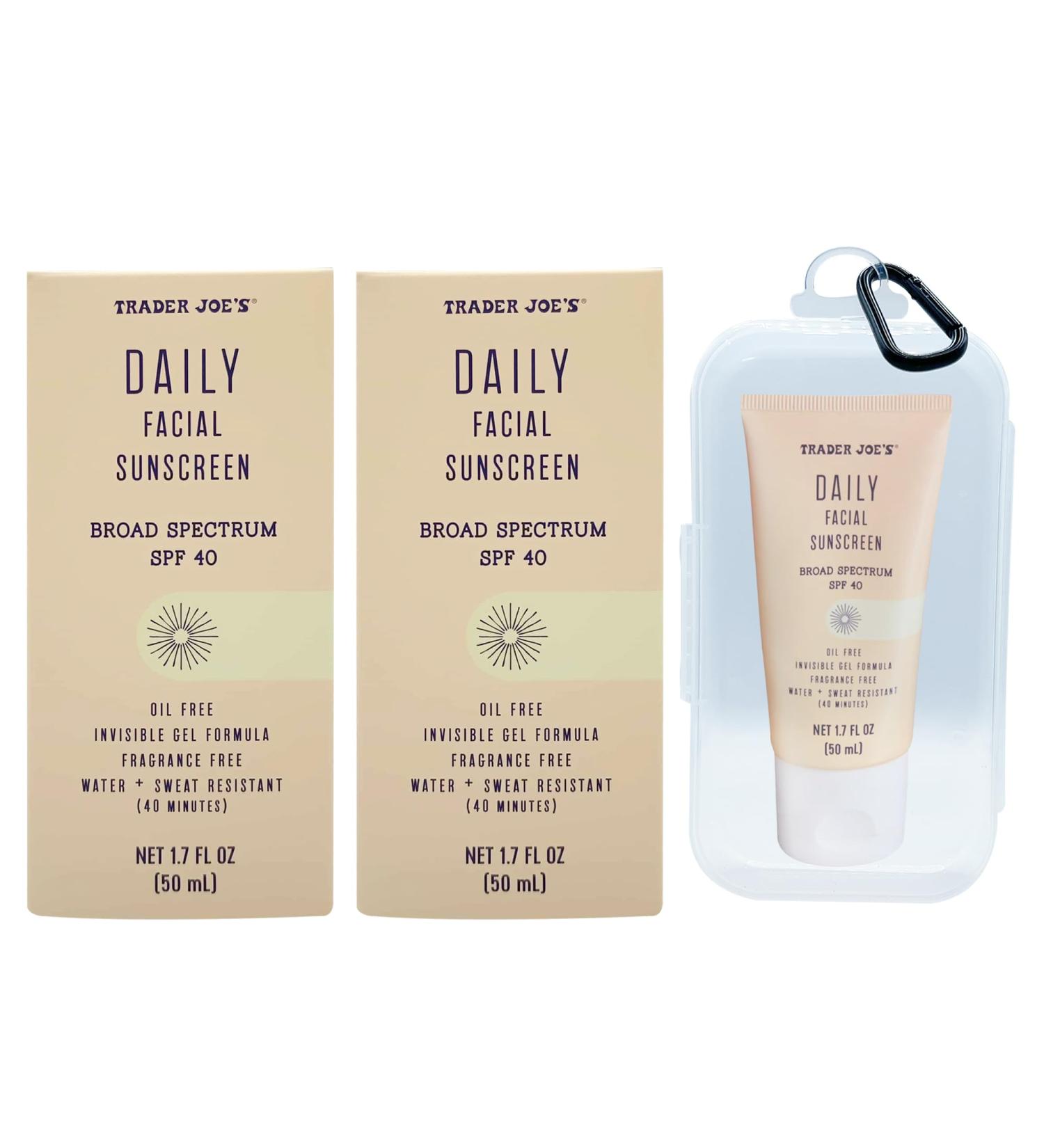 Trader Joe's Daily Facial Sunscreen SPF 40 - Pack of 2 with Clear Carrying Case | Broad Spectrum Protection for All Skin Types - Buy Online on GoSupps.com