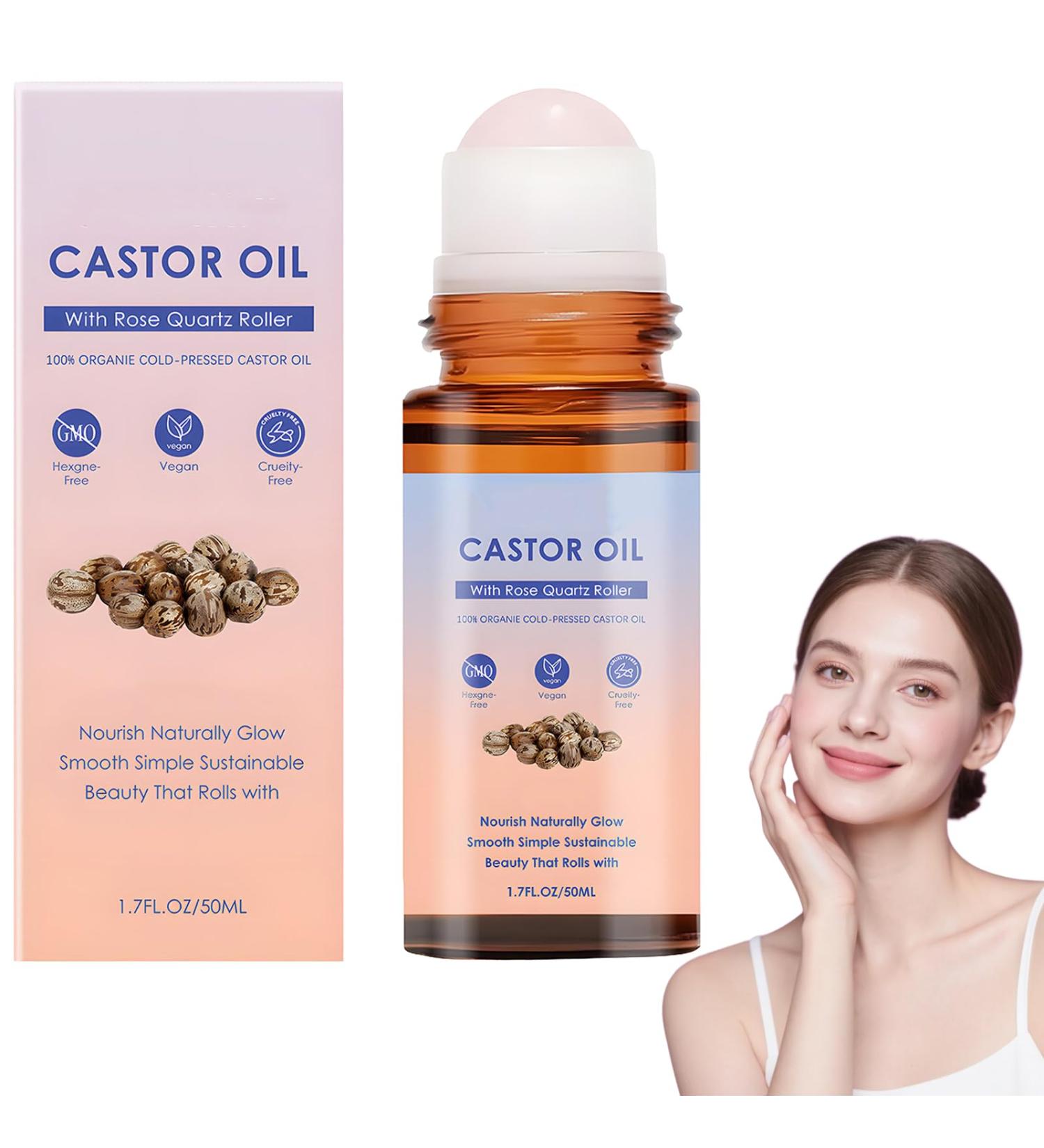 Raevior Organic Castor Oil RollOn 50 ml castor oil with rose quartz roller coldpressed hexanefree deeply effective moisture care cares for the skin for abdomen face body under the eyes 1 piece - Buy Online on GoSupps.com