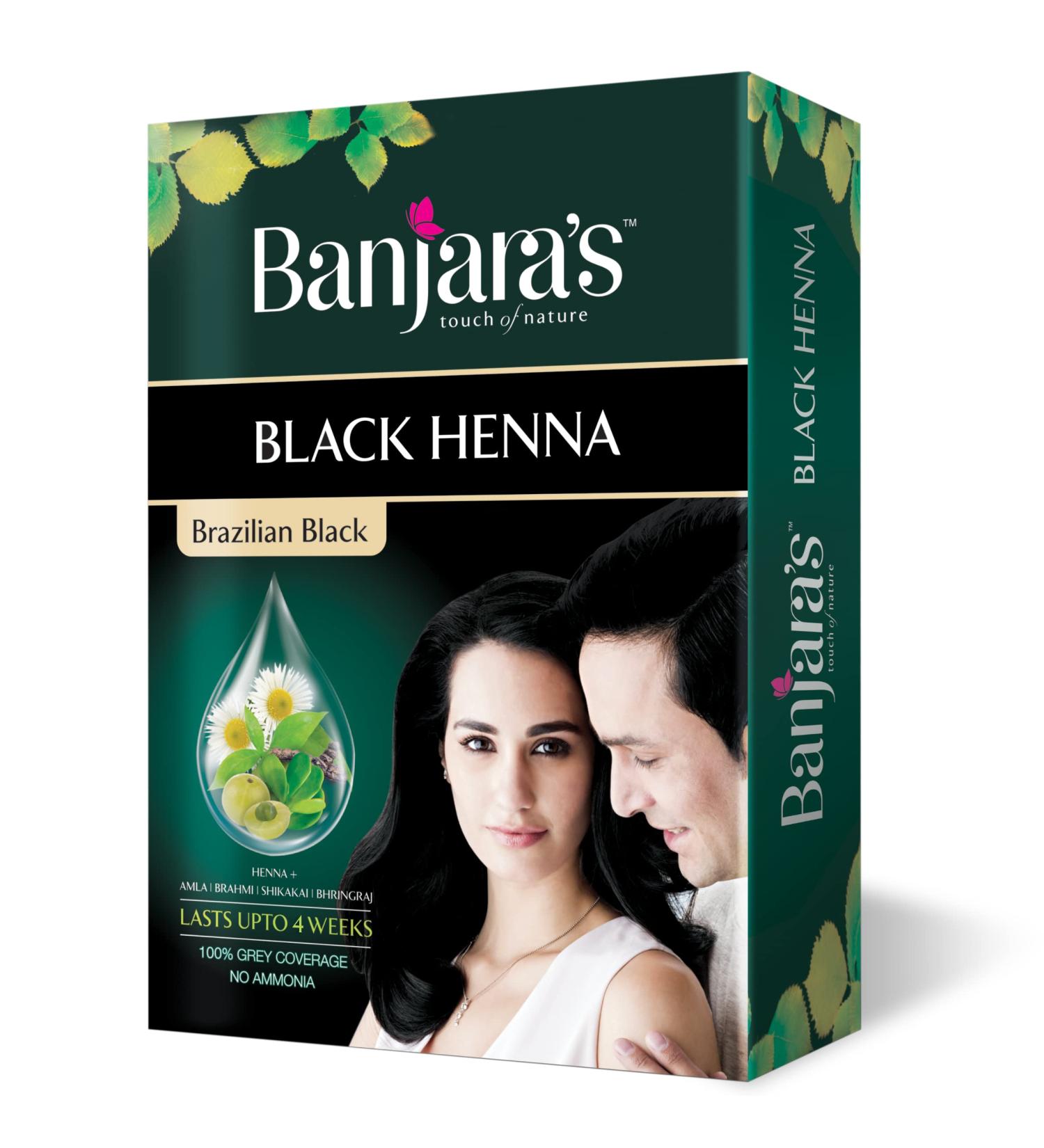 Banjaaras Black Henna 100% grey coverage rich black colour ammonia free