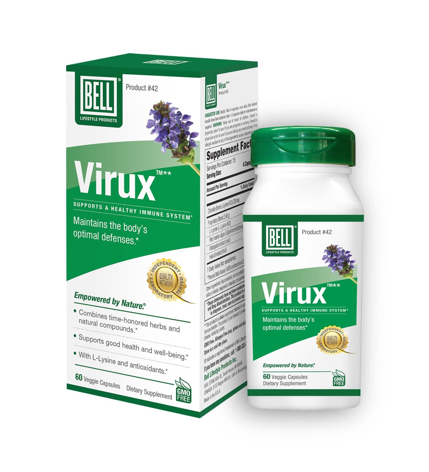 Bell Virux L Lysine & Red Marine - Herbal Immune System Booster | 1000mg Lysine Capsules (1 Pack) - Shop Internationally - Buy Online on GoSupps.com
