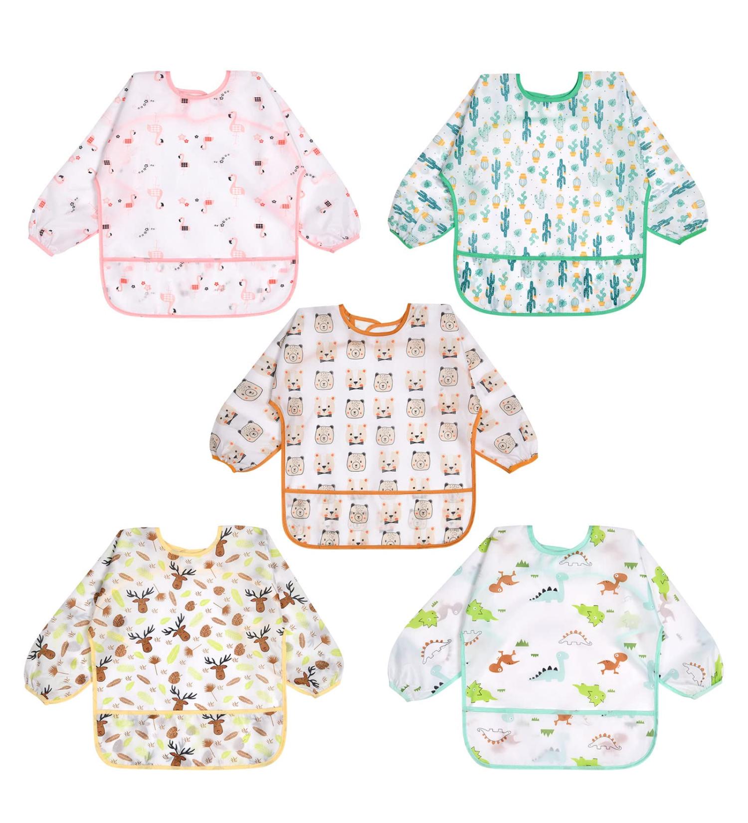 Vicloon Waterproof Baby Bibs with Long Sleeves | 5PC Animal Style Set for 6-24 Months - Perfect for Food Art and Crafts - Buy Online on GoSupps.com