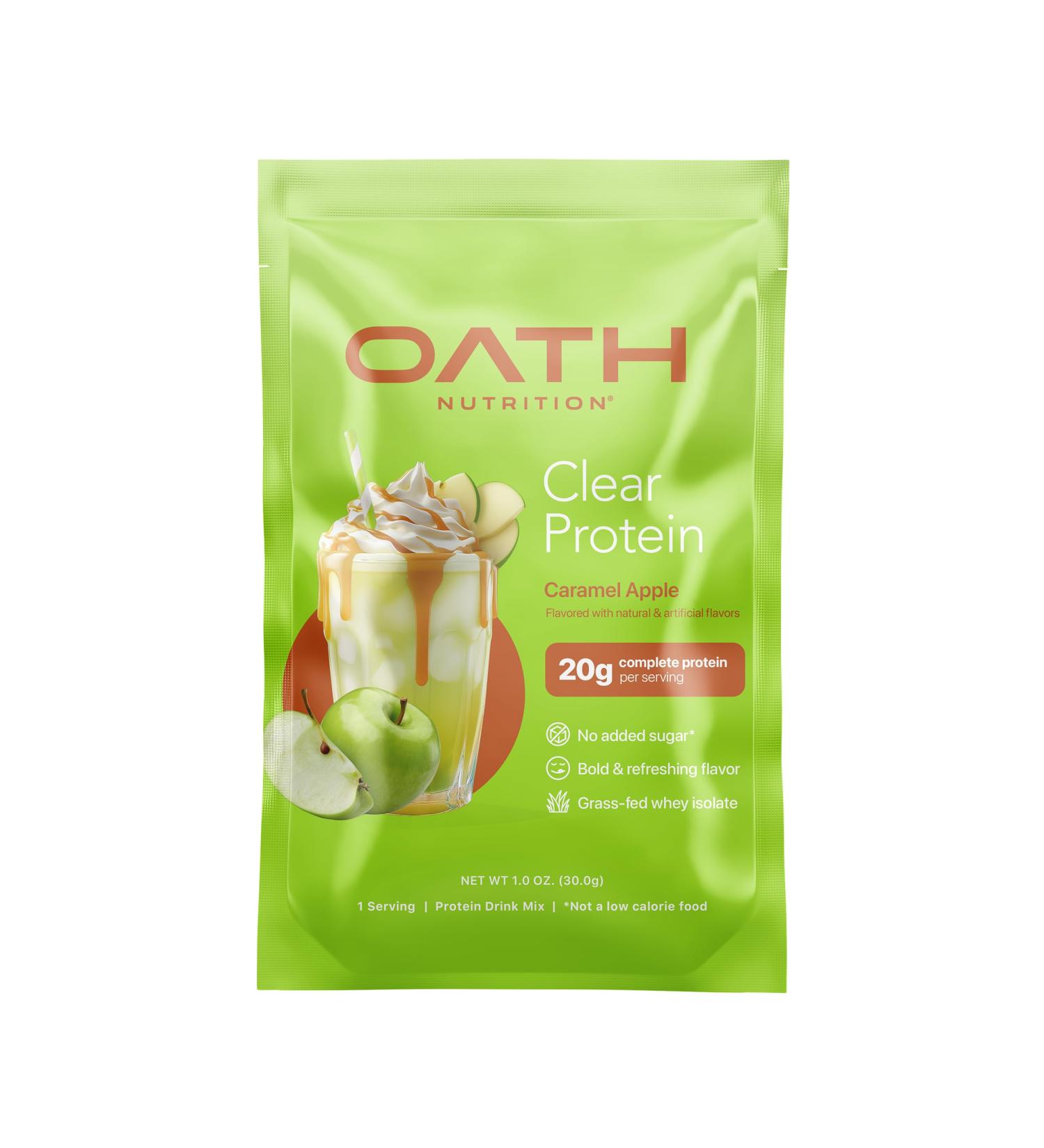 Oath Nutrition Clear Whey Isolate Protein Powder Caramel Apple 20g Complete Protein per Serving No Added Sugar Grass-Fed Single Serving (6 Count) - Buy Online on GoSupps.com