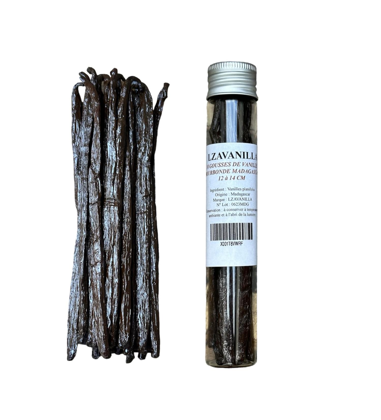 10 Bourbon Vanilla Pods from Madagascar - Intense Aroma And Delicate Flavor In Tube (12 To 14 CM 10.00 Unit) - Buy Online on GoSupps.com