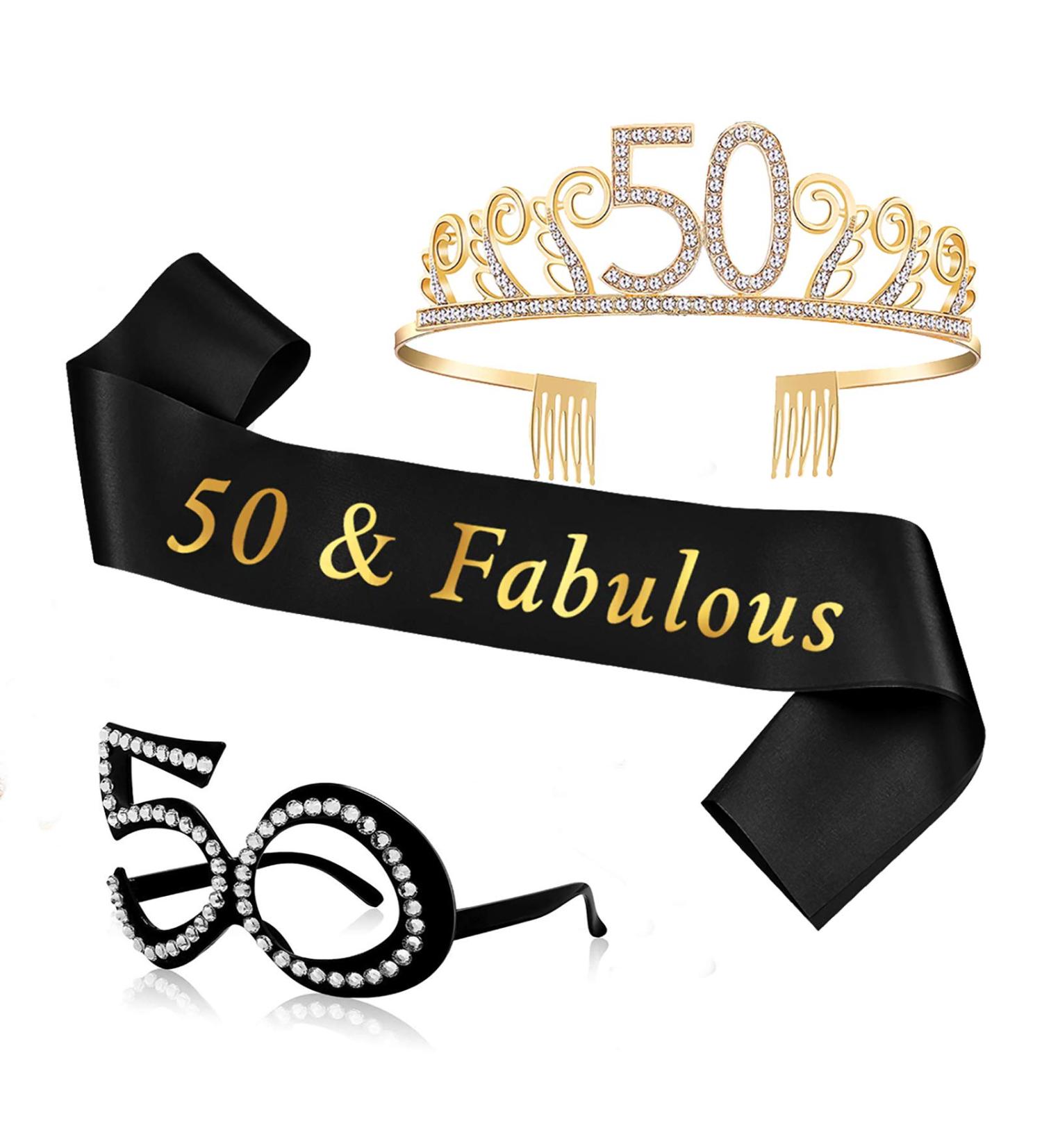 50th Birthday Gift Set for Women - Tiara, Sash and Glasses with Gift Box | 50th Birthday Party Decorations and Supplies - Buy Online on GoSupps.com